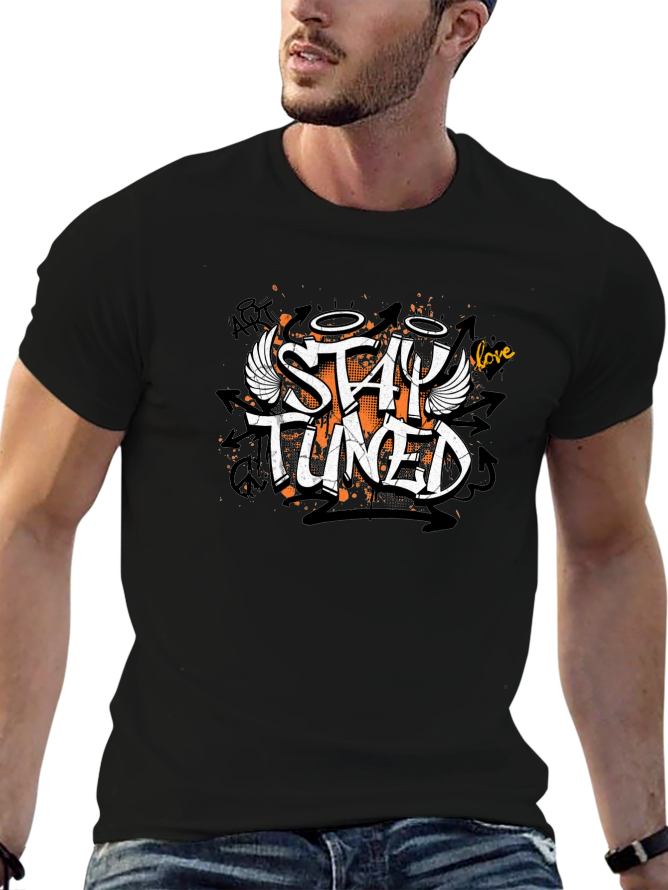 Stay Tuned Graphic Print Black T-Shirt