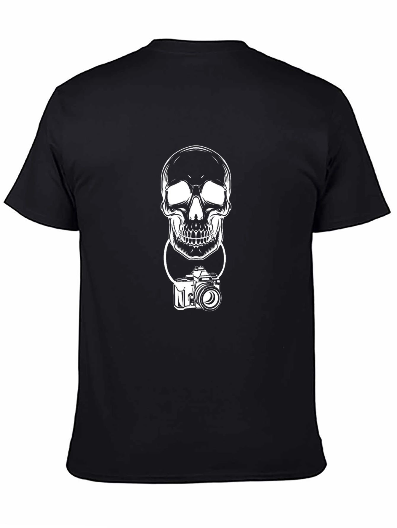 Skull & Camera Graphic Print Black T-Shirt
