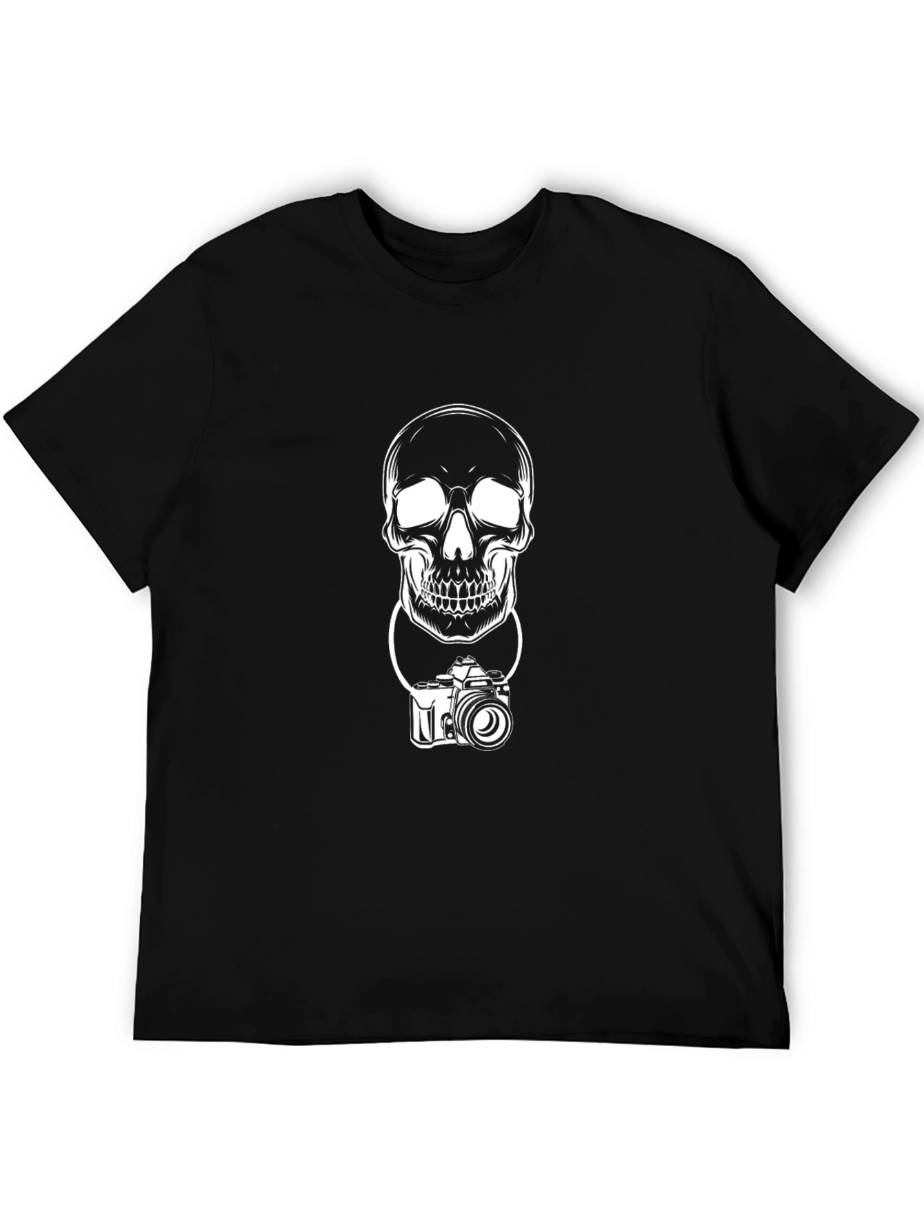 Skull & Camera Graphic Print Black T-Shirt