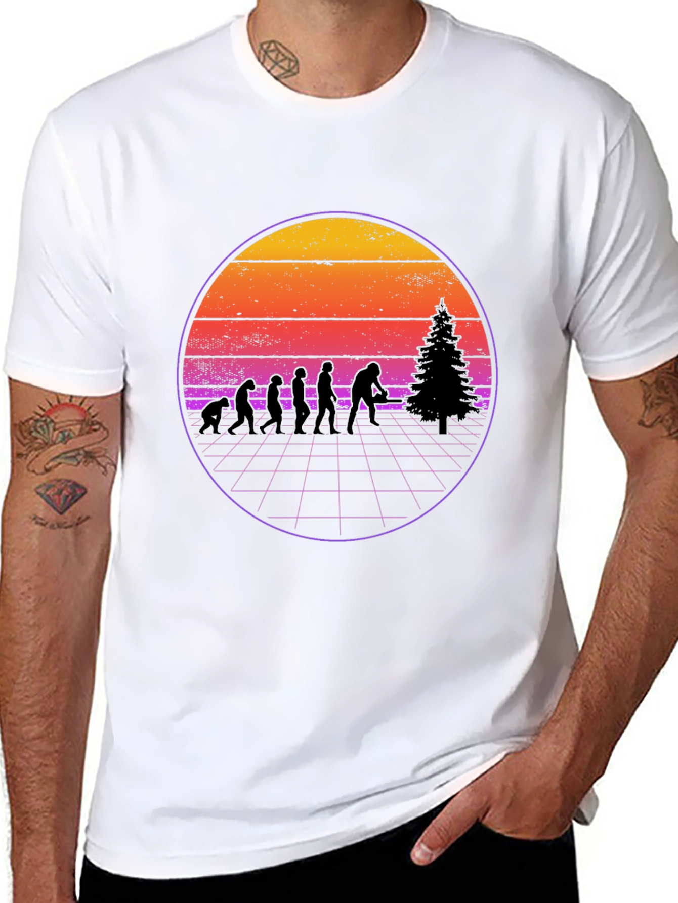 Retro Bigfoot Christmas Tree Evolution T-Shirt