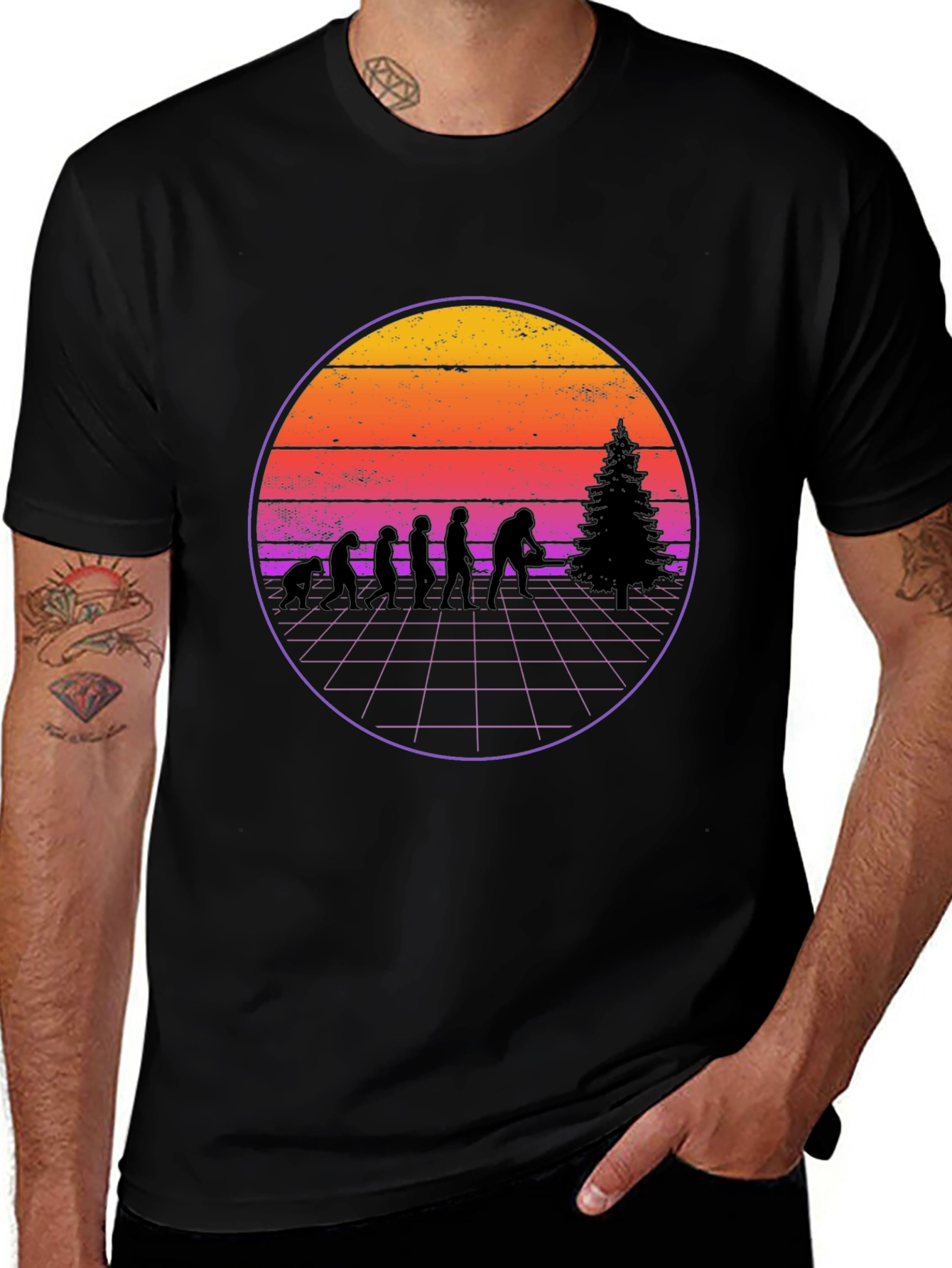 Retro Bigfoot Christmas Tree Evolution T-Shirt