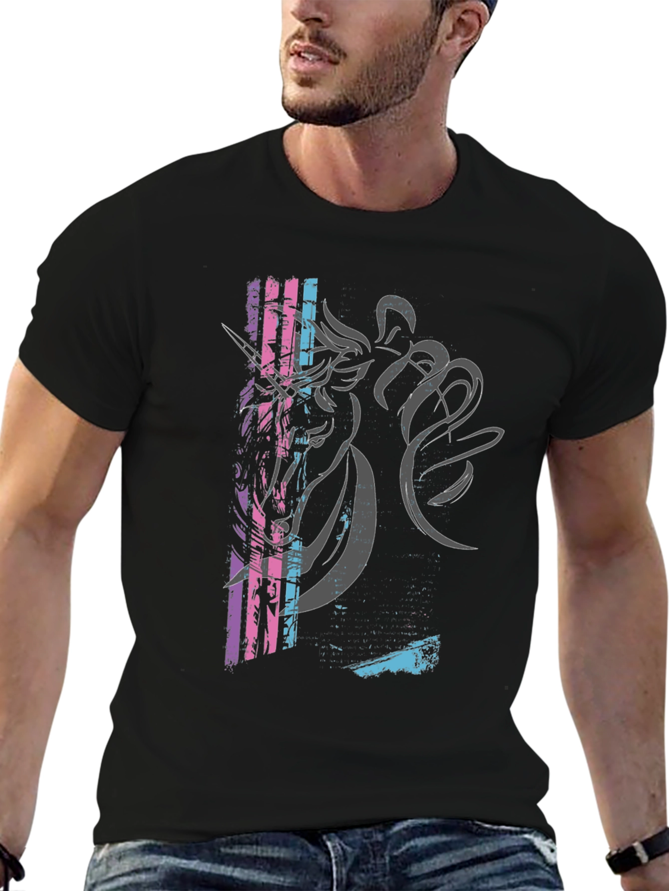 Unicorn Graphic Print Black T-Shirt