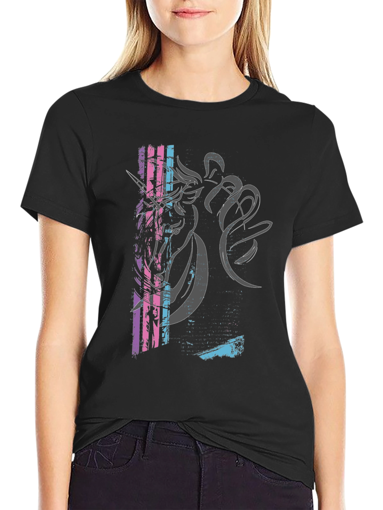 Unicorn Graphic Print Black T-Shirt