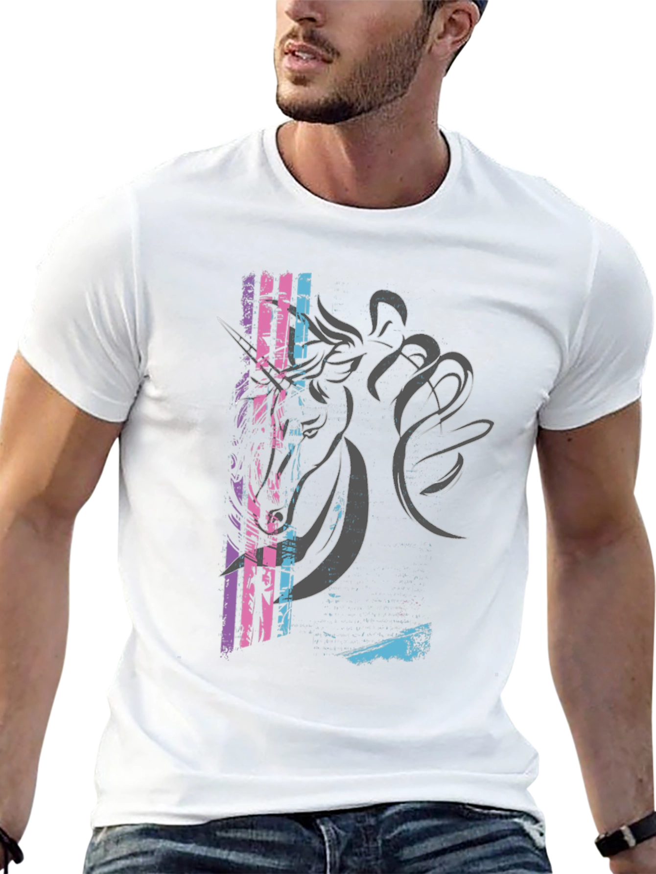 Unicorn Graphic Print Black T-Shirt
