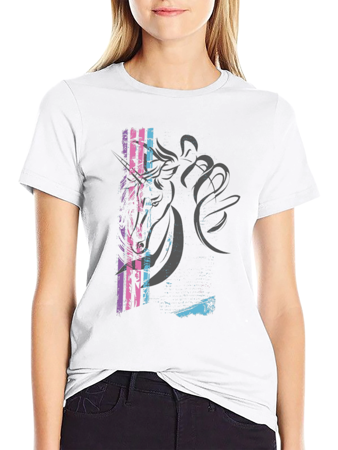 Unicorn Graphic Print Black T-Shirt