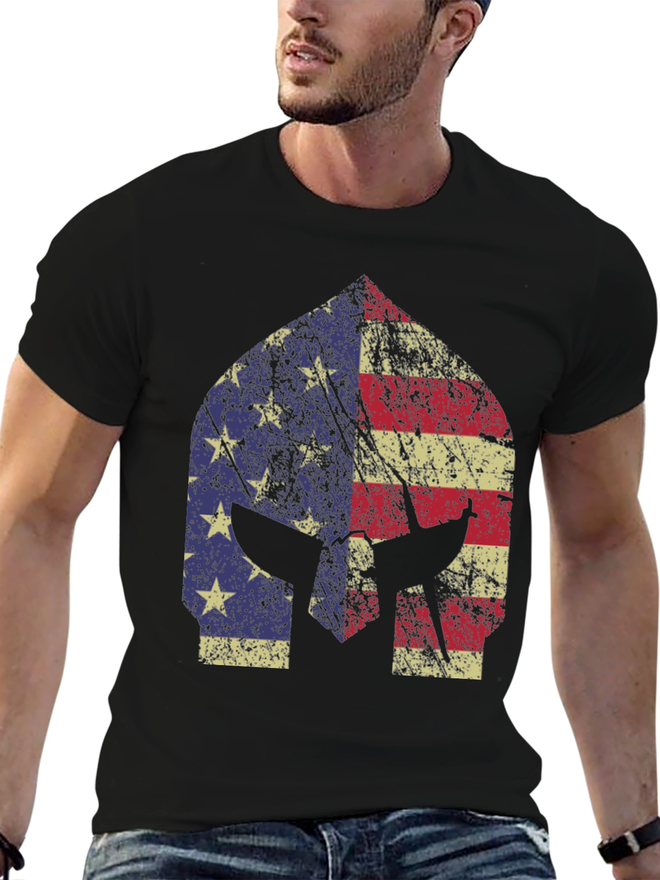 American Flag Spartan Helmet T-Shirt