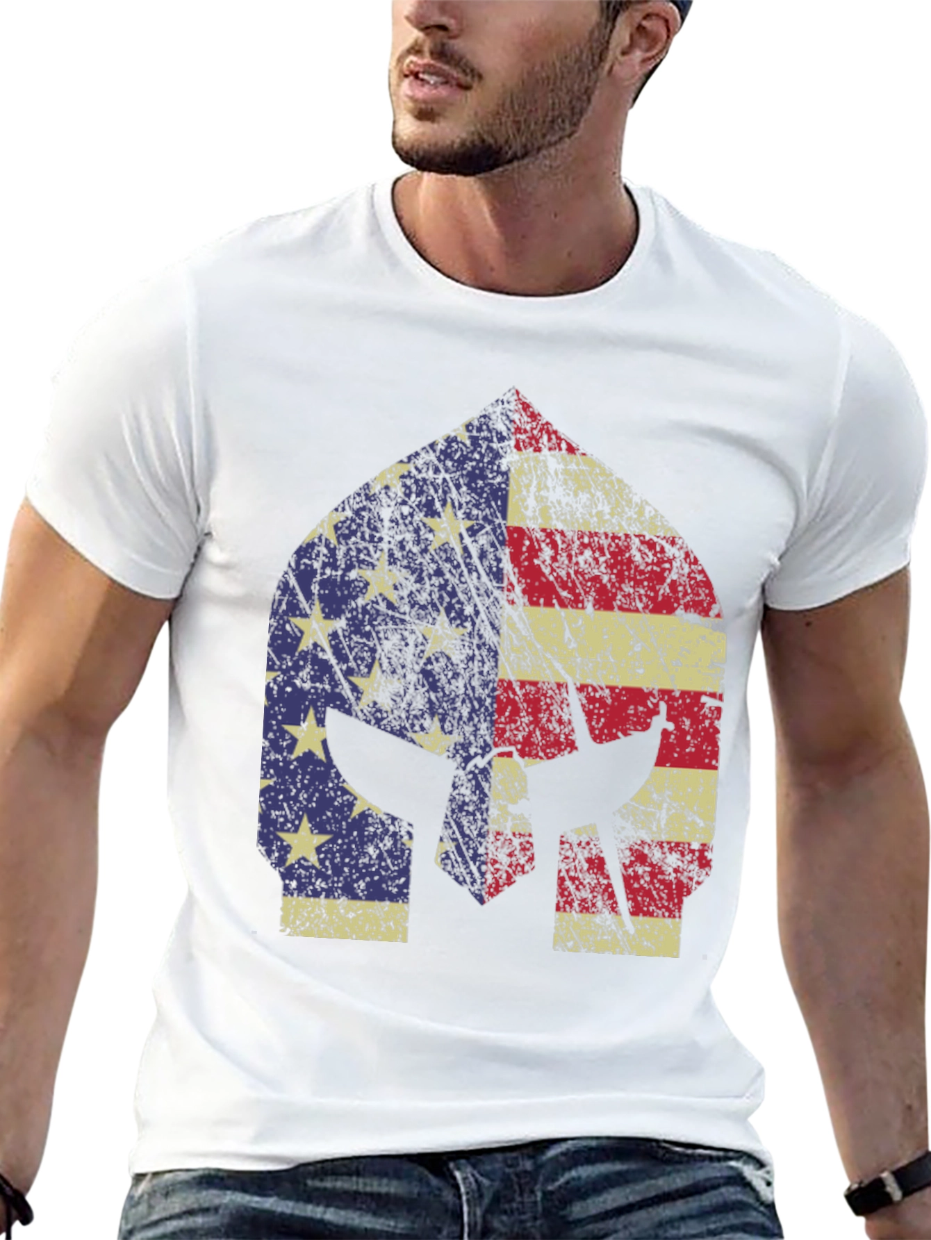 American Flag Spartan Helmet T-Shirt