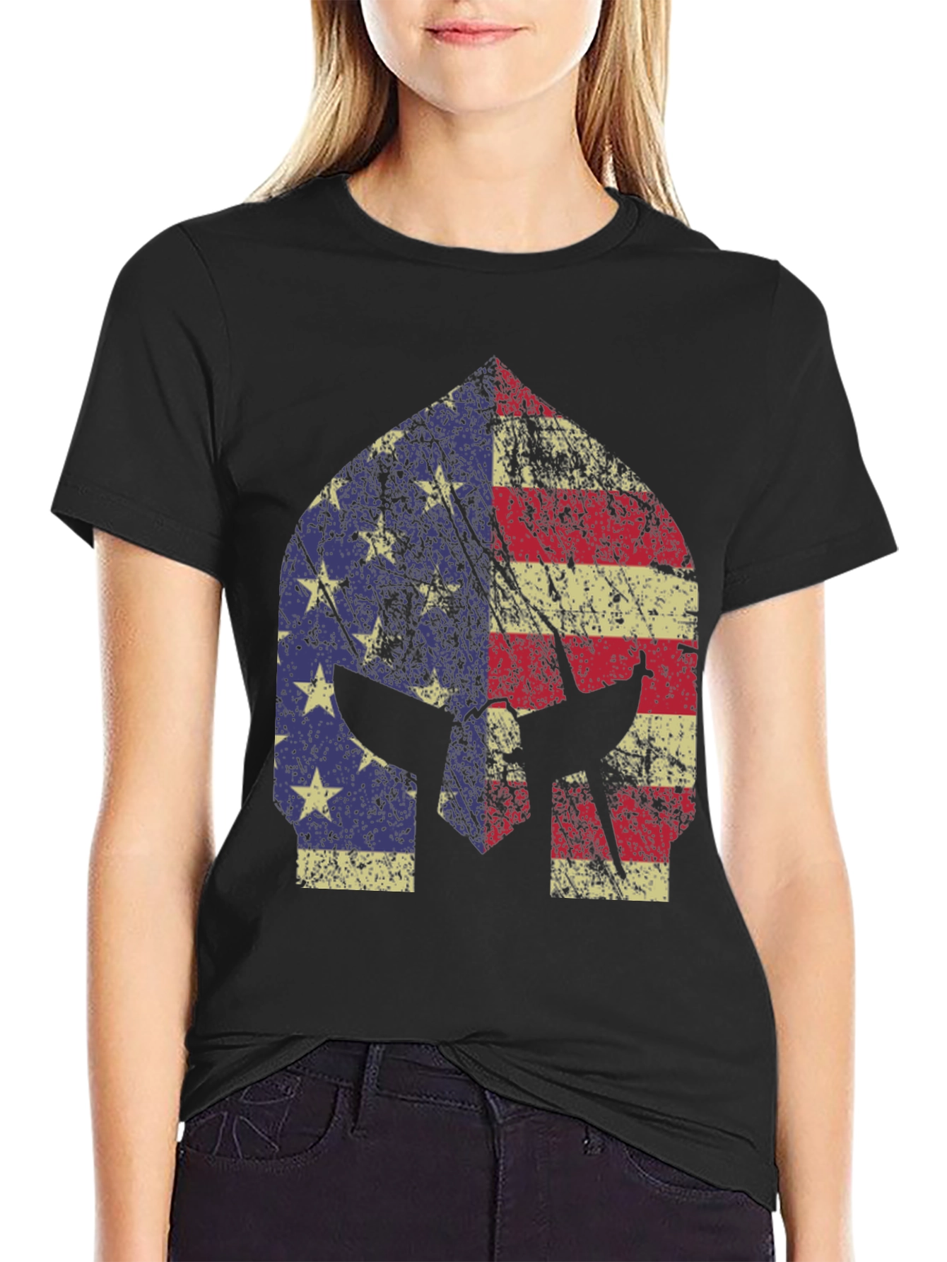 American Flag Spartan Helmet T-Shirt