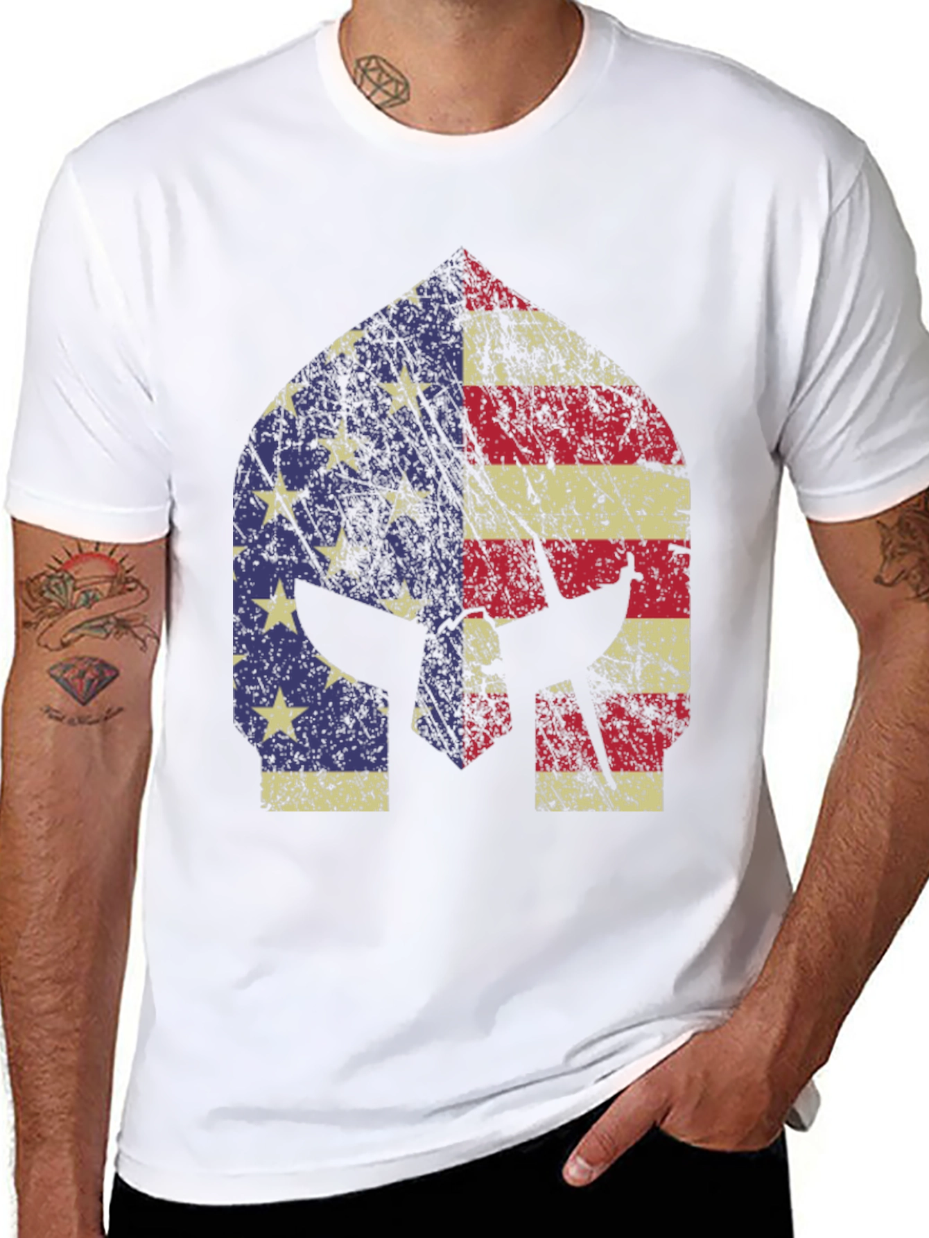 American Flag Spartan Helmet T-Shirt