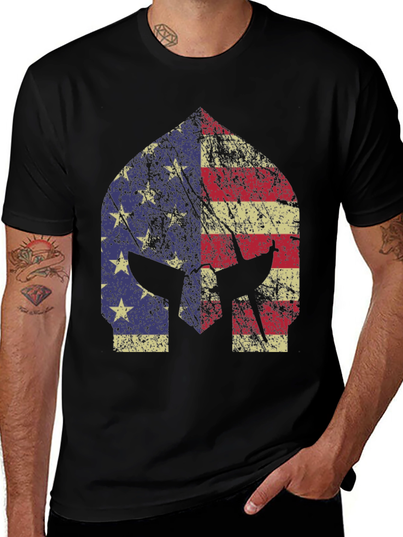 American Flag Spartan Helmet T-Shirt