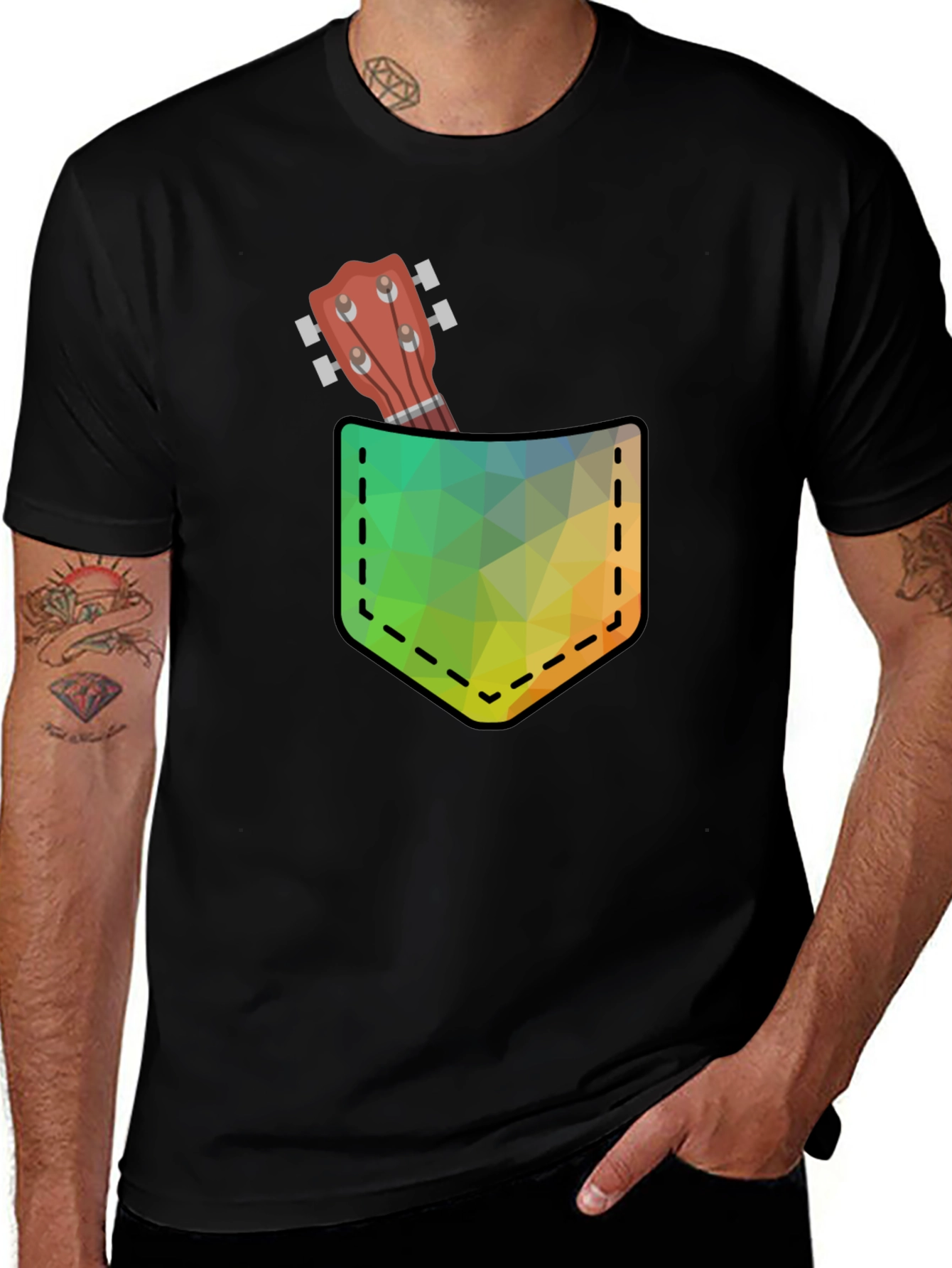 Ukulele Pocket Graphic T-Shirt - Cool Design