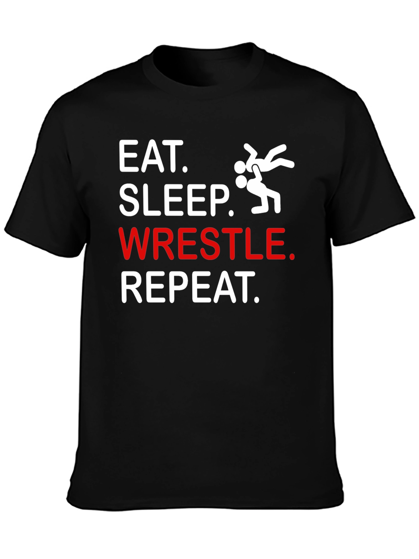 Eat Sleep Wrestle Repeat Black Graphic T-Shirt