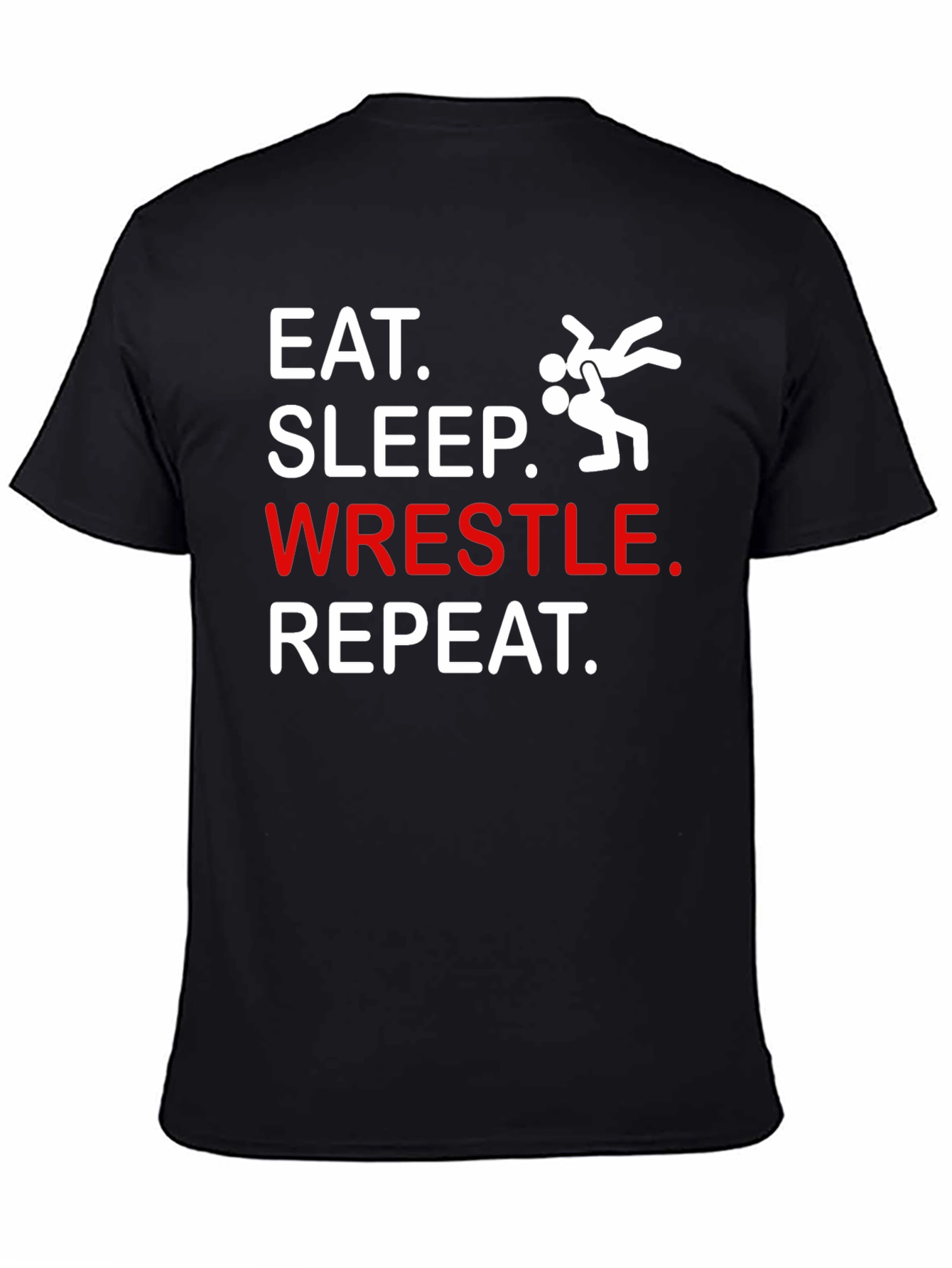 Eat Sleep Wrestle Repeat Black Graphic T-Shirt