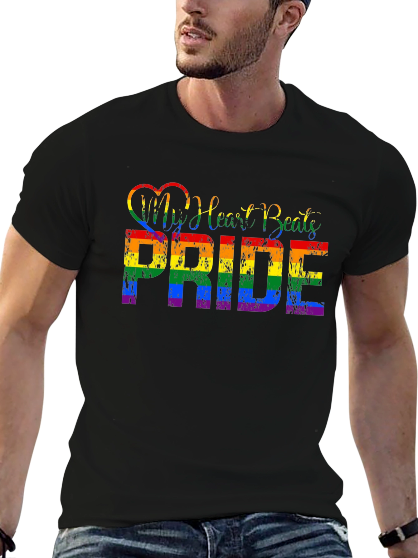 Pride Rainbow Heartbeat Graphic Tee