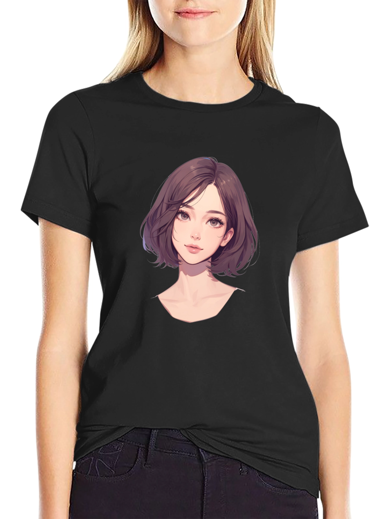 Anime Girl Graphic Black T-Shirt