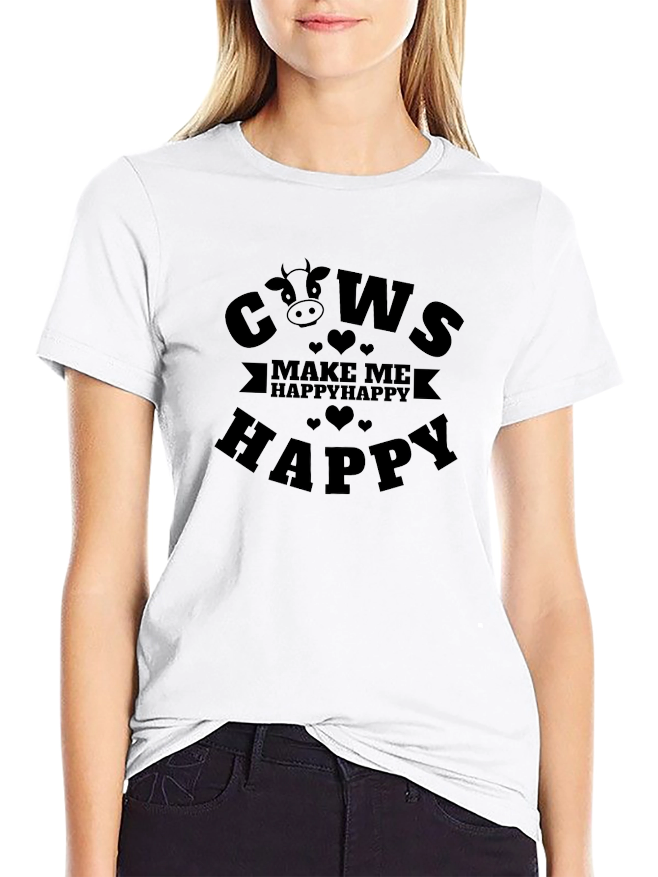 Cows Make Me Happy Graphic Tee - Black