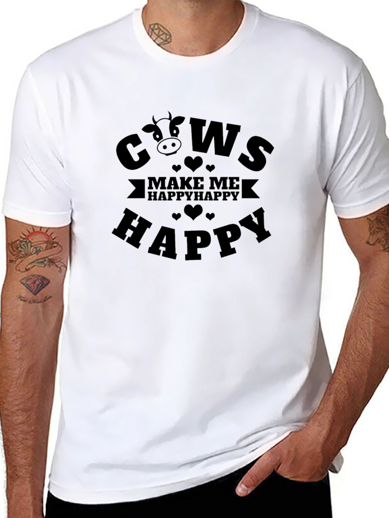 Cows Make Me Happy Graphic Tee - Black