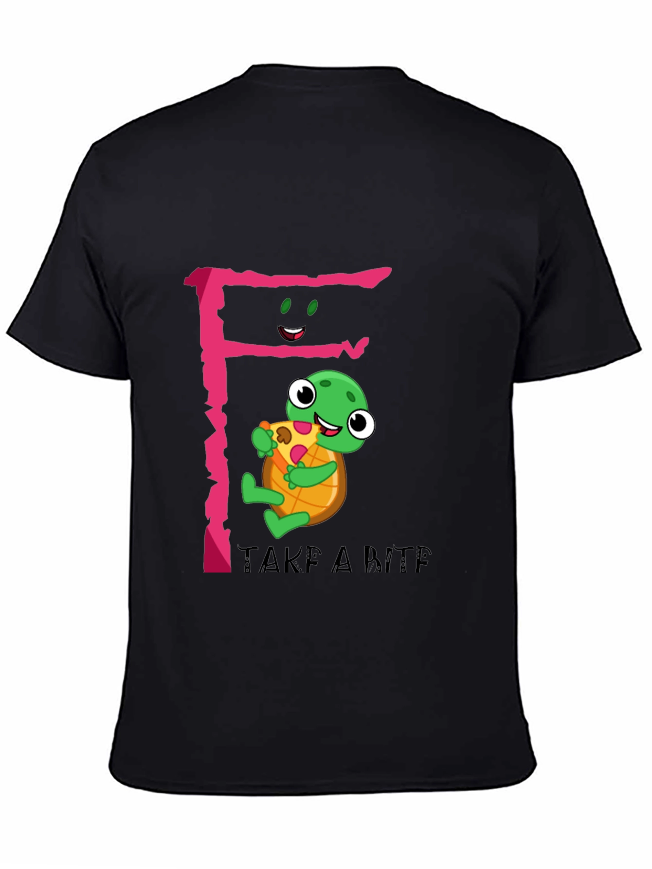 Cute Turtle Pizza Bite Black T-Shirt