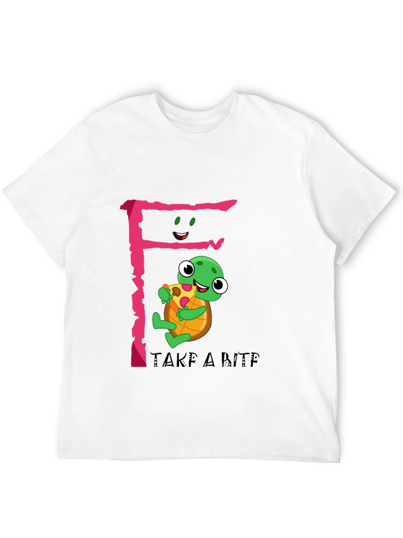 Cute Turtle Pizza Bite Black T-Shirt