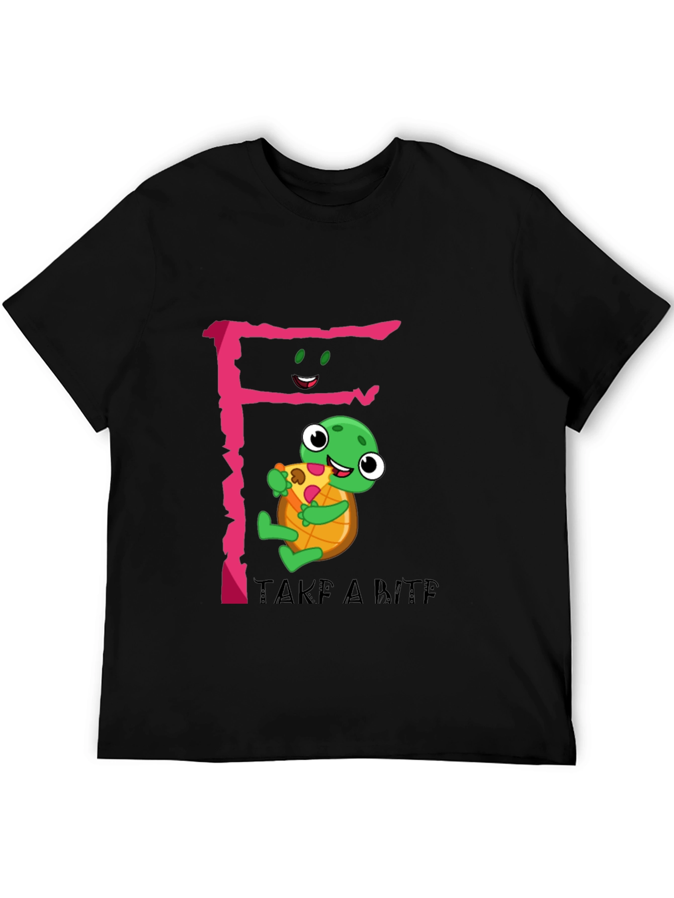 Cute Turtle Pizza Bite Black T-Shirt