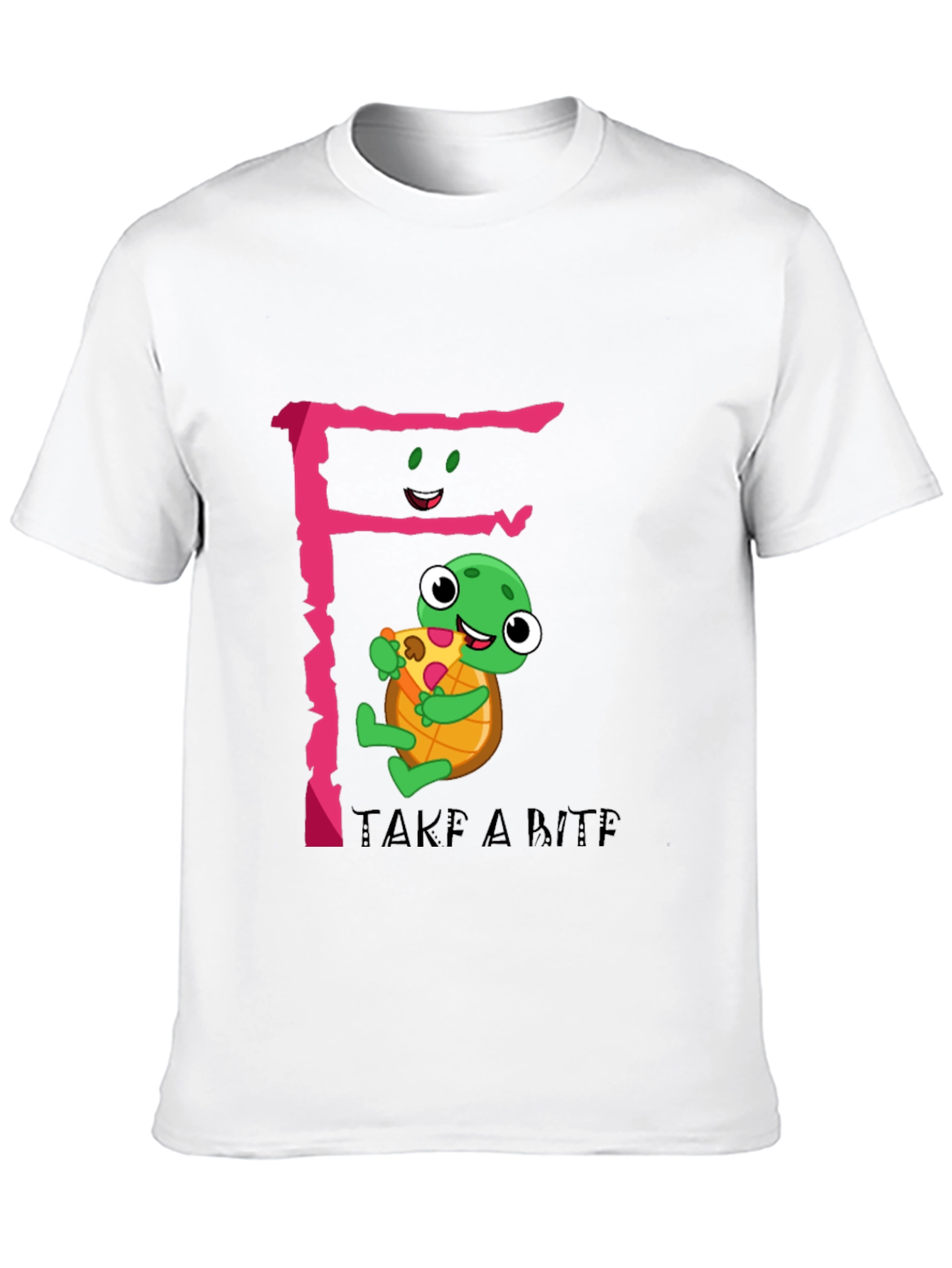 Cute Turtle Pizza Bite Black T-Shirt