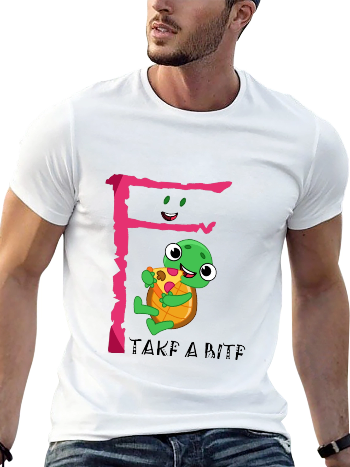 Cute Turtle Pizza Bite Black T-Shirt
