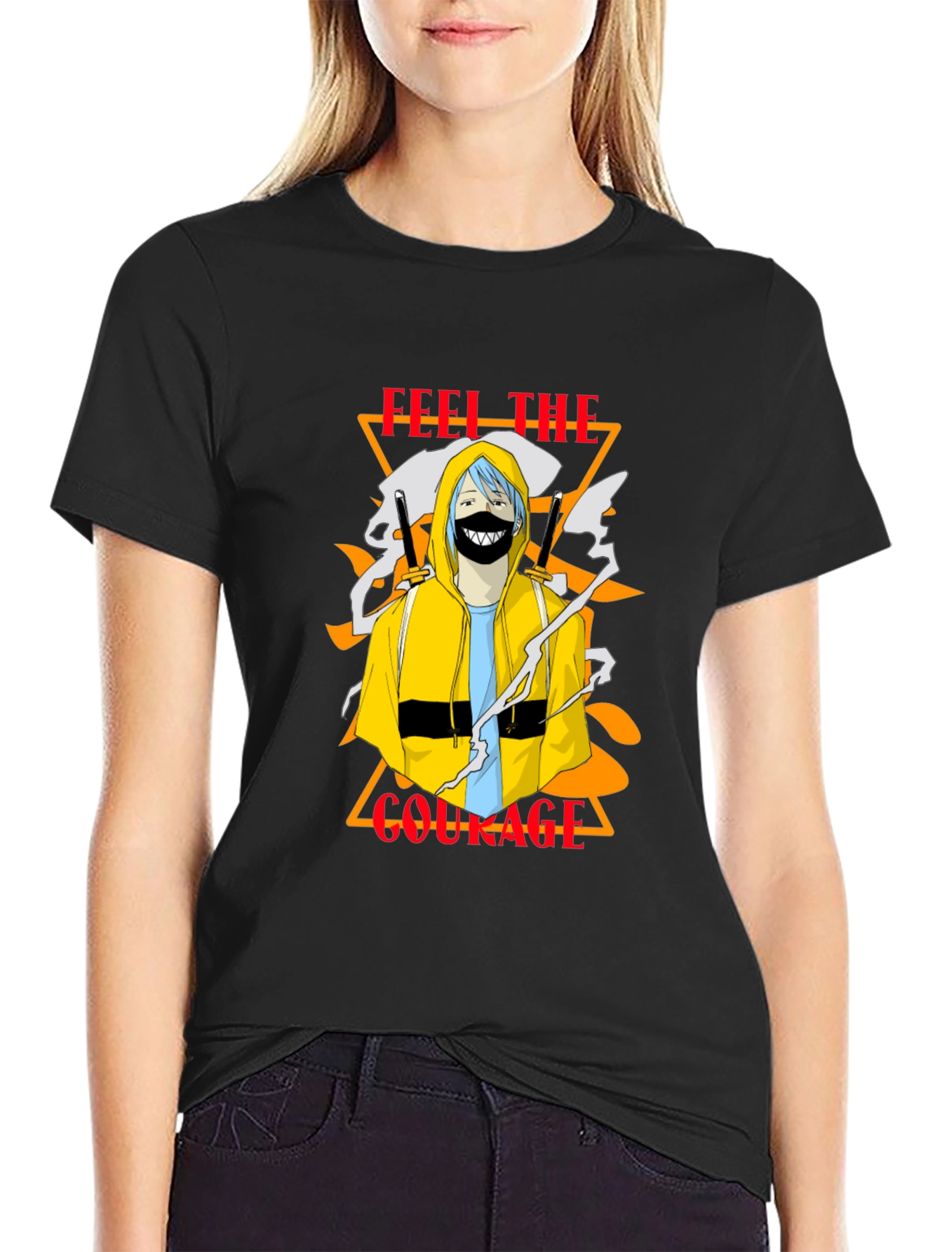 Anime Graphic Print Black T-Shirt