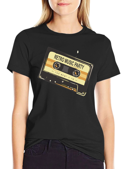 Retro Music Party Graphic Tee - Vintage Cassette Design
