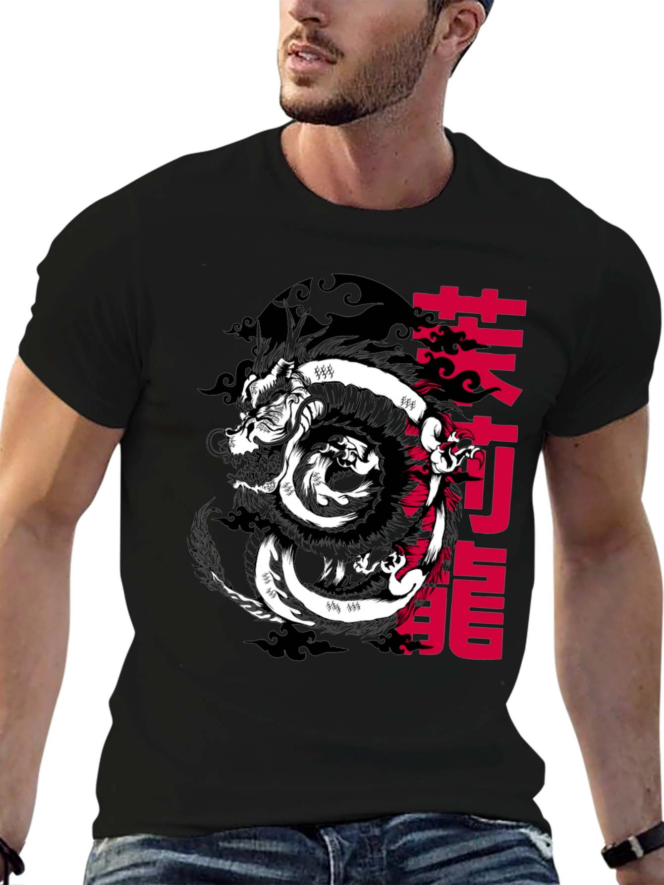 Dragon Graphic Tee - Mens Black Cotton T-Shirt