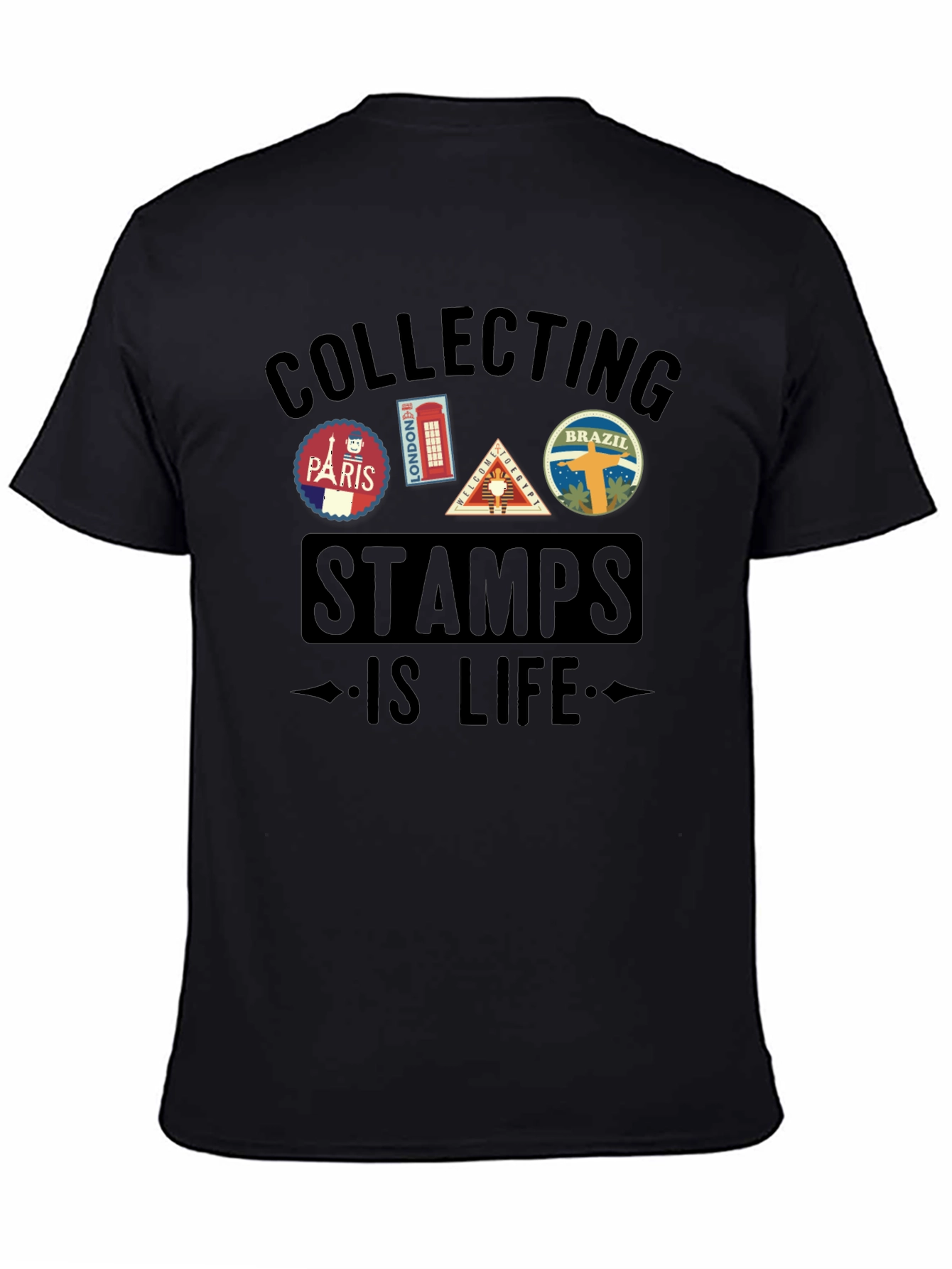 Stamp Collecting Is Life Graphic Tee - Black