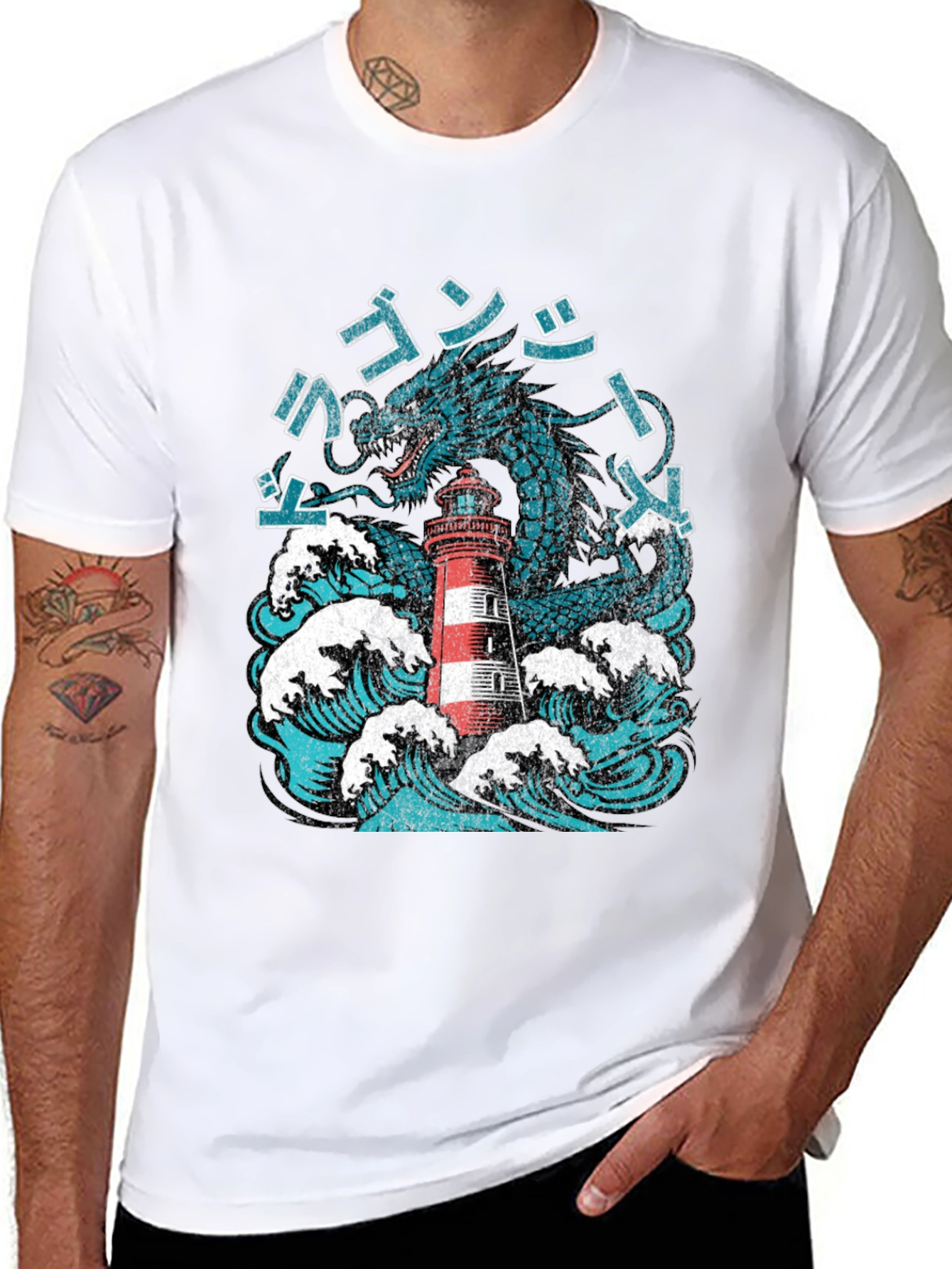 Dragon Lighthouse Graphic Tee - Unique Design