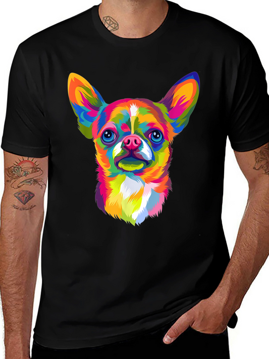 Colorful Chihuahua Graphic Black T-Shirt