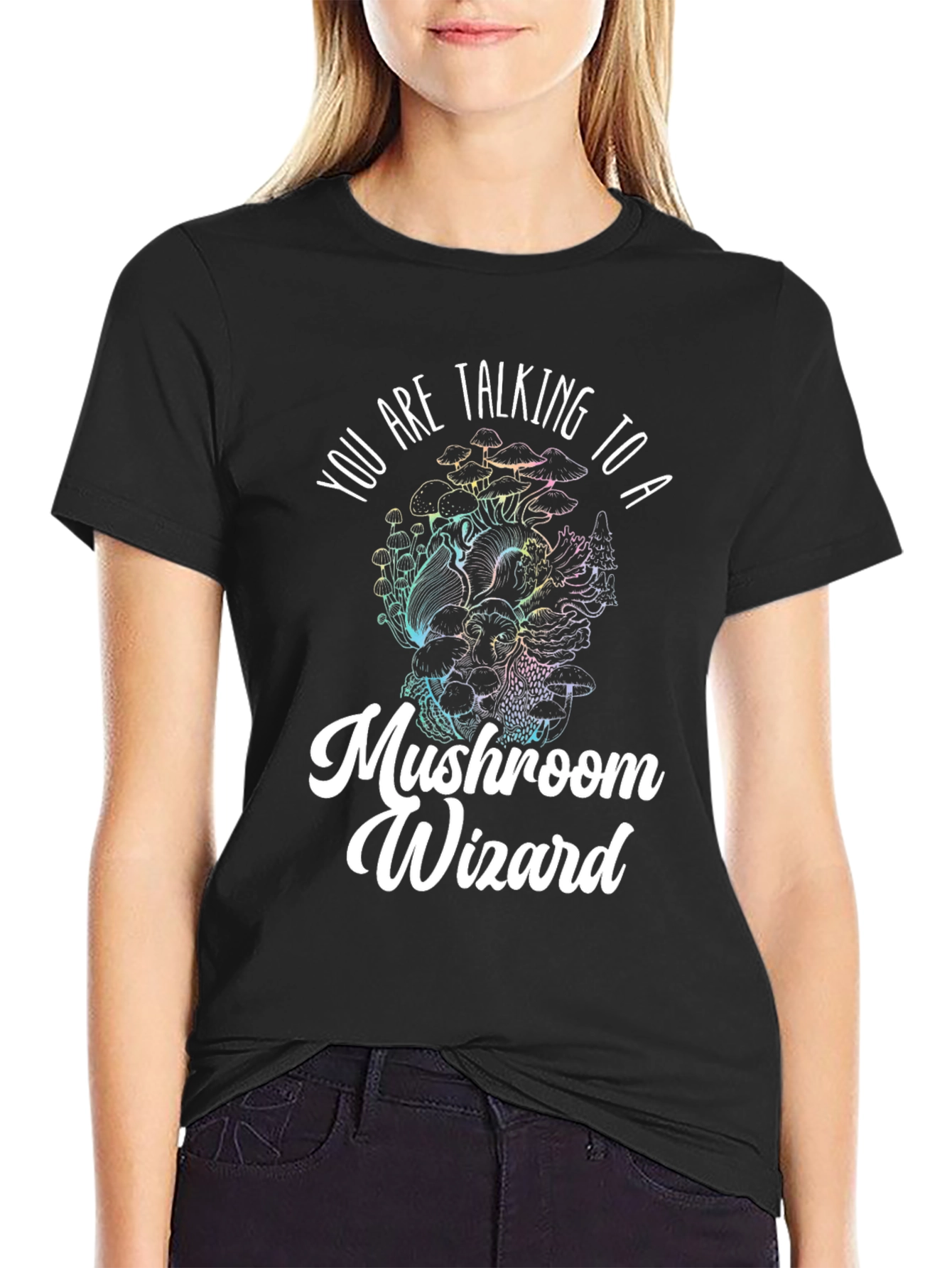 Mushroom Wizard Graphic Tee - Black Novelty T-Shirt
