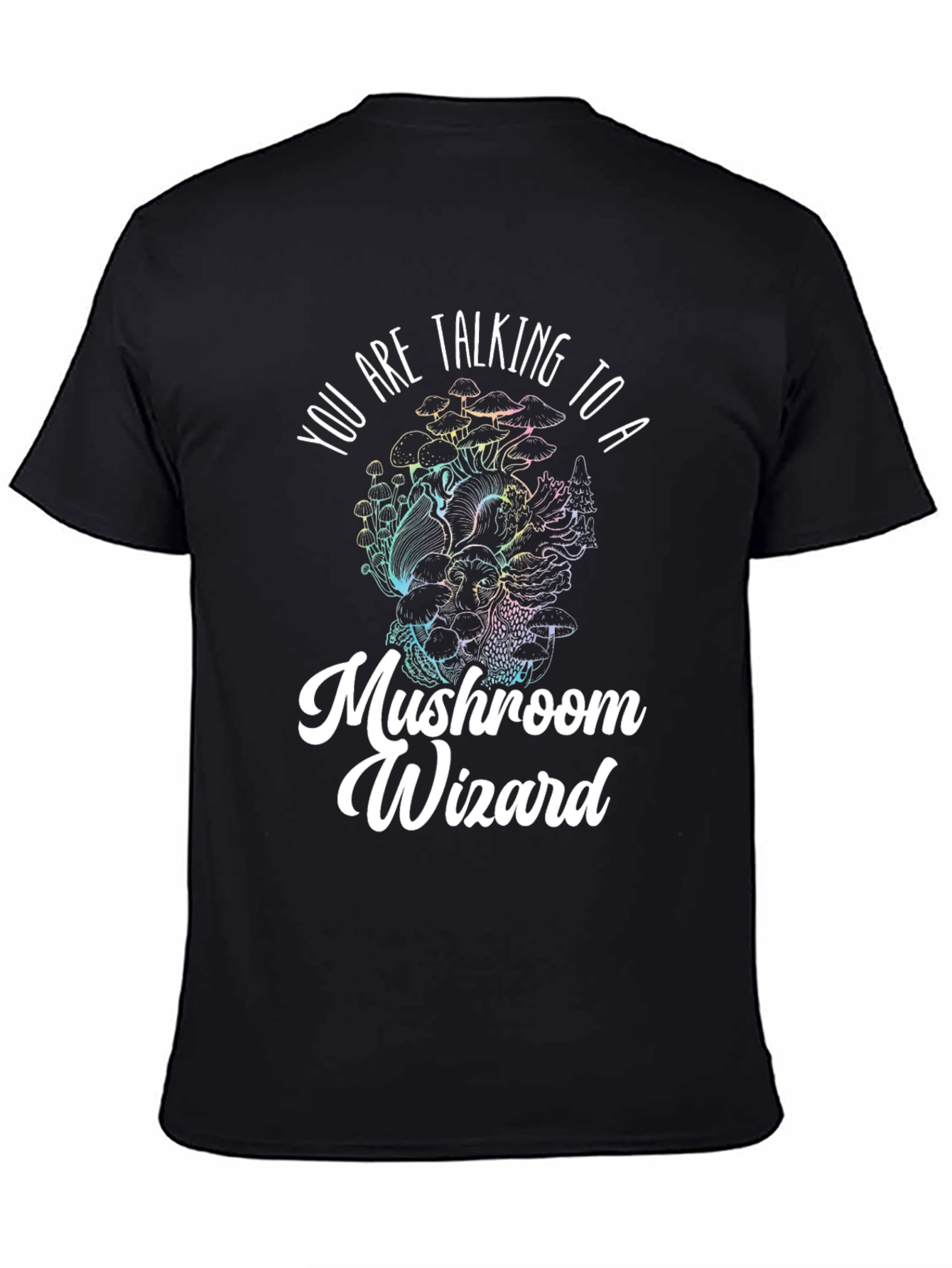 Mushroom Wizard Graphic Tee - Black Novelty T-Shirt