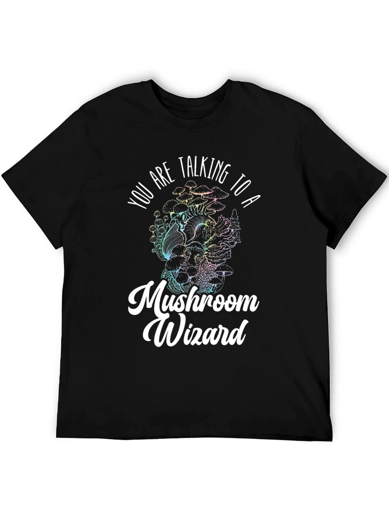Mushroom Wizard Graphic Tee - Black Novelty T-Shirt