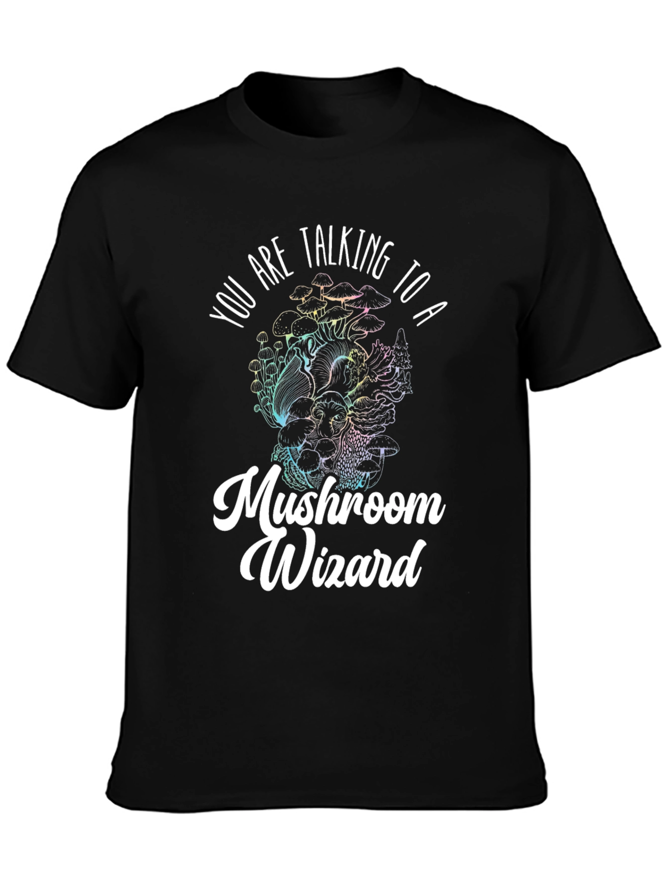 Mushroom Wizard Graphic Tee - Black Novelty T-Shirt