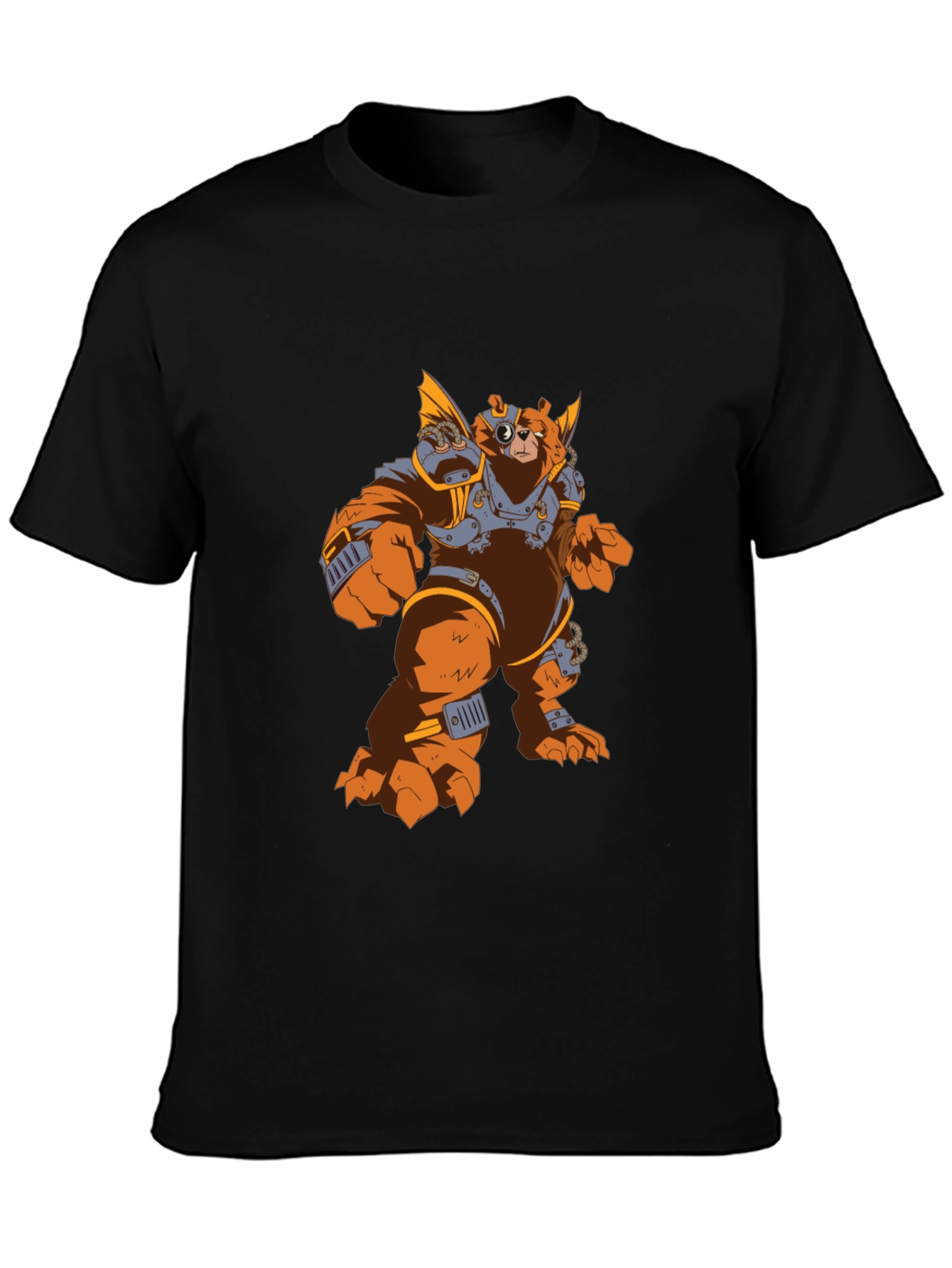 Steampunk Bear Graphic Tee - Black Cotton T-Shirt