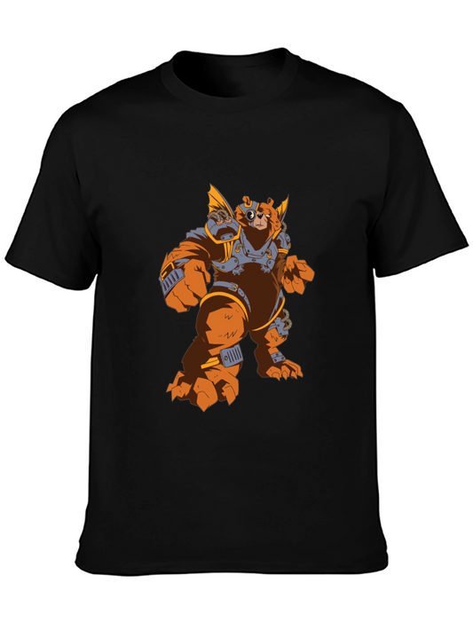 Steampunk Bear Graphic Tee - Black Cotton T-Shirt