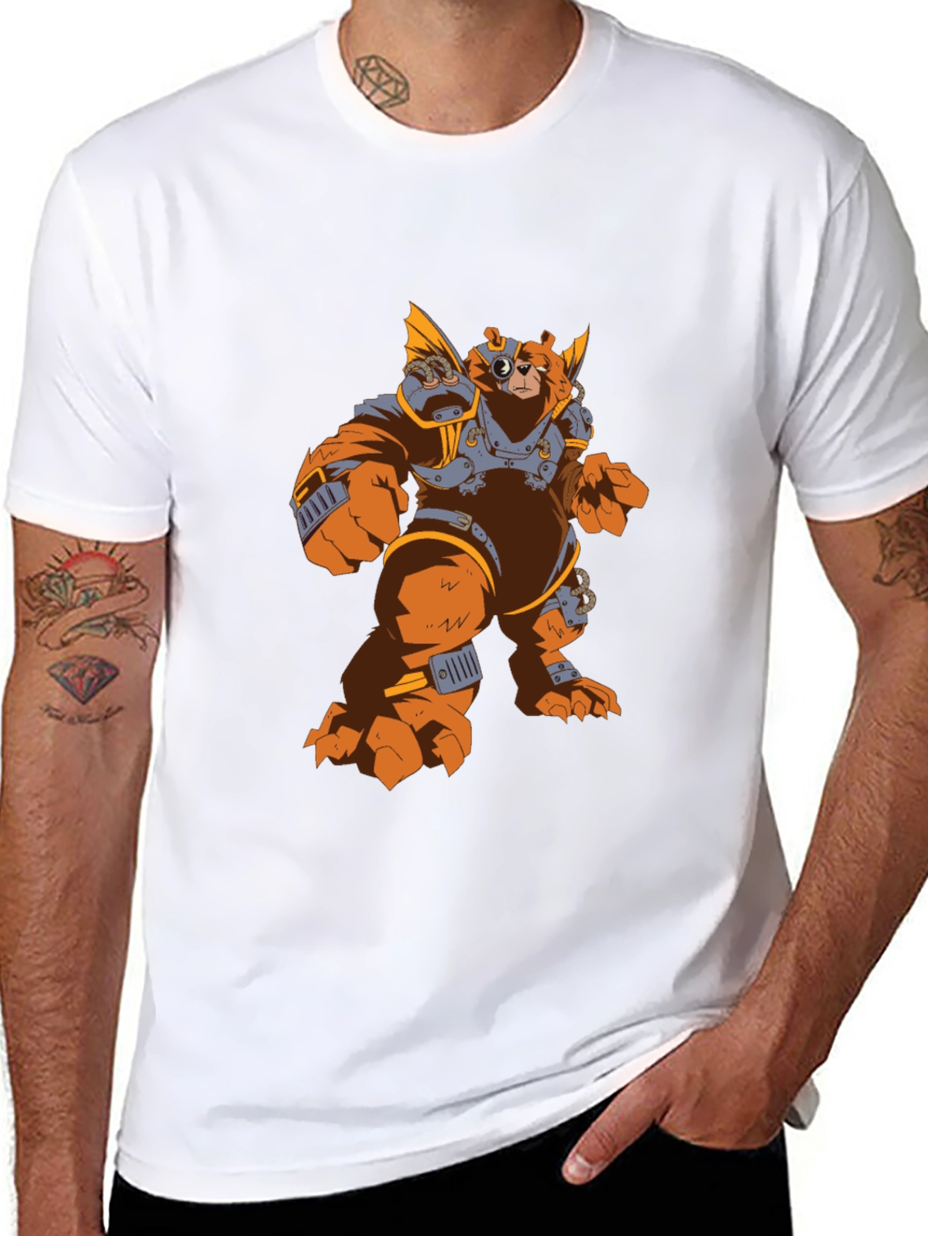 Steampunk Bear Graphic Tee - Black Cotton T-Shirt