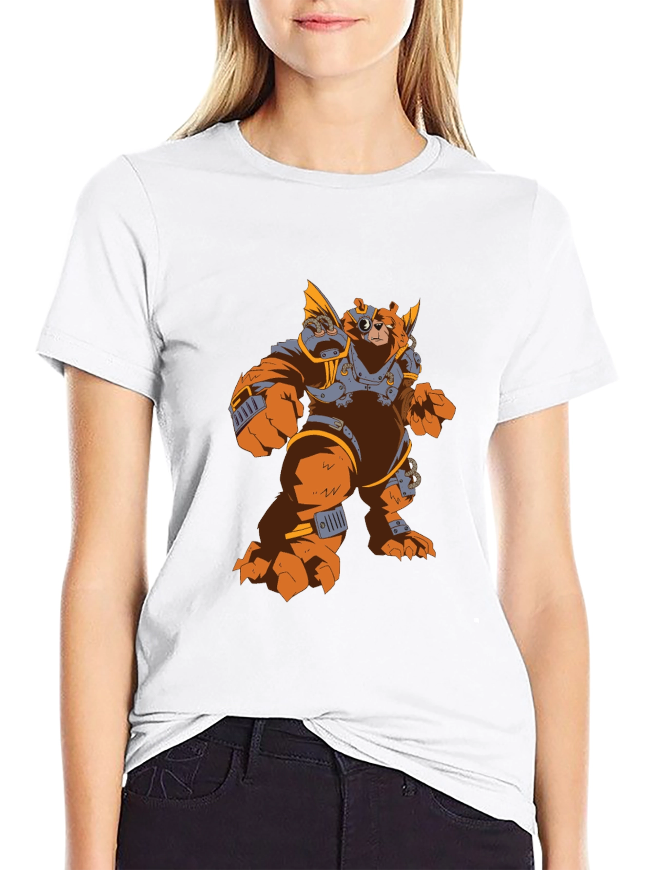 Steampunk Bear Graphic Tee - Black Cotton T-Shirt