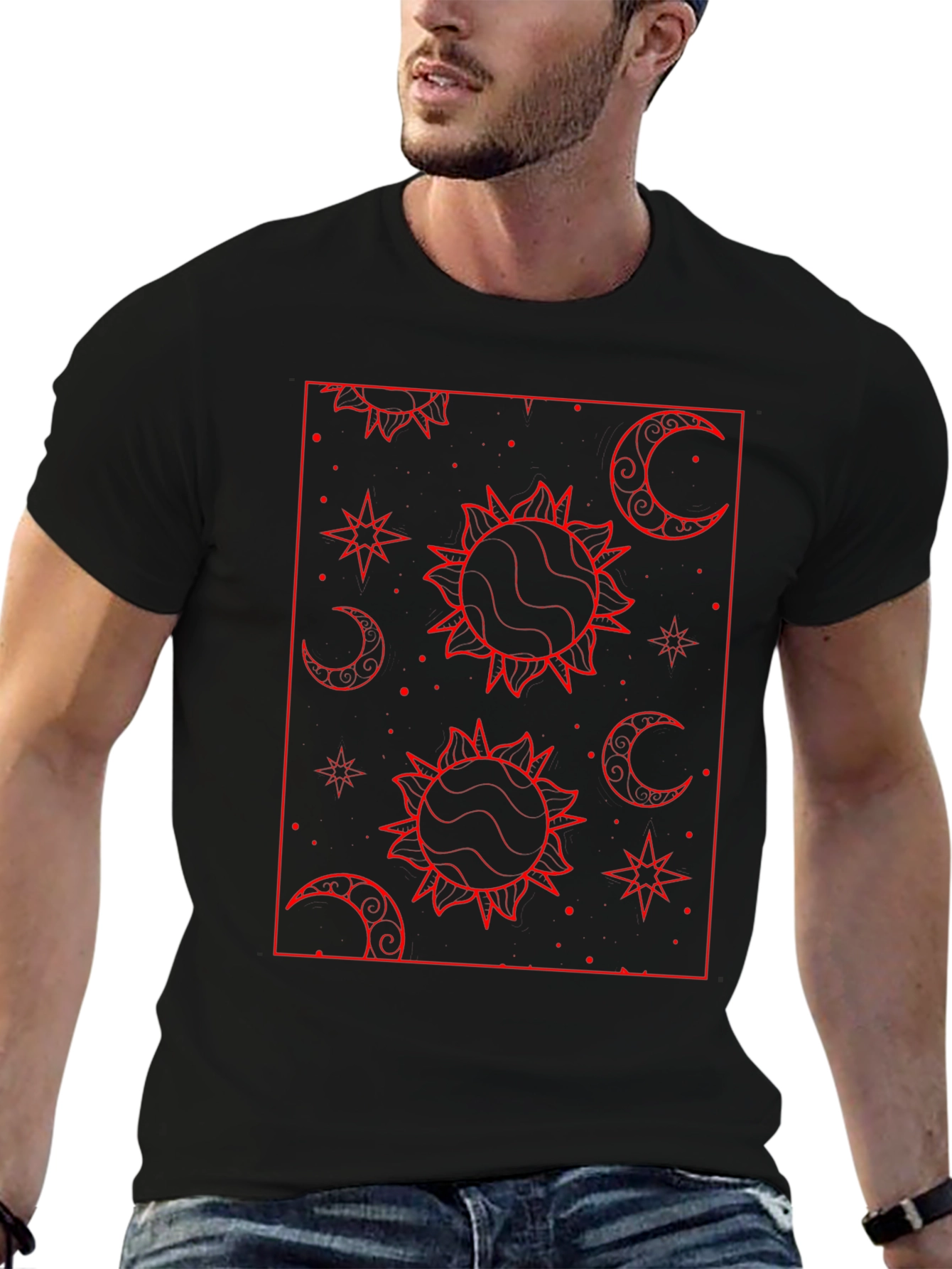 Celestial Sun & Moon Graphic Tee - Black