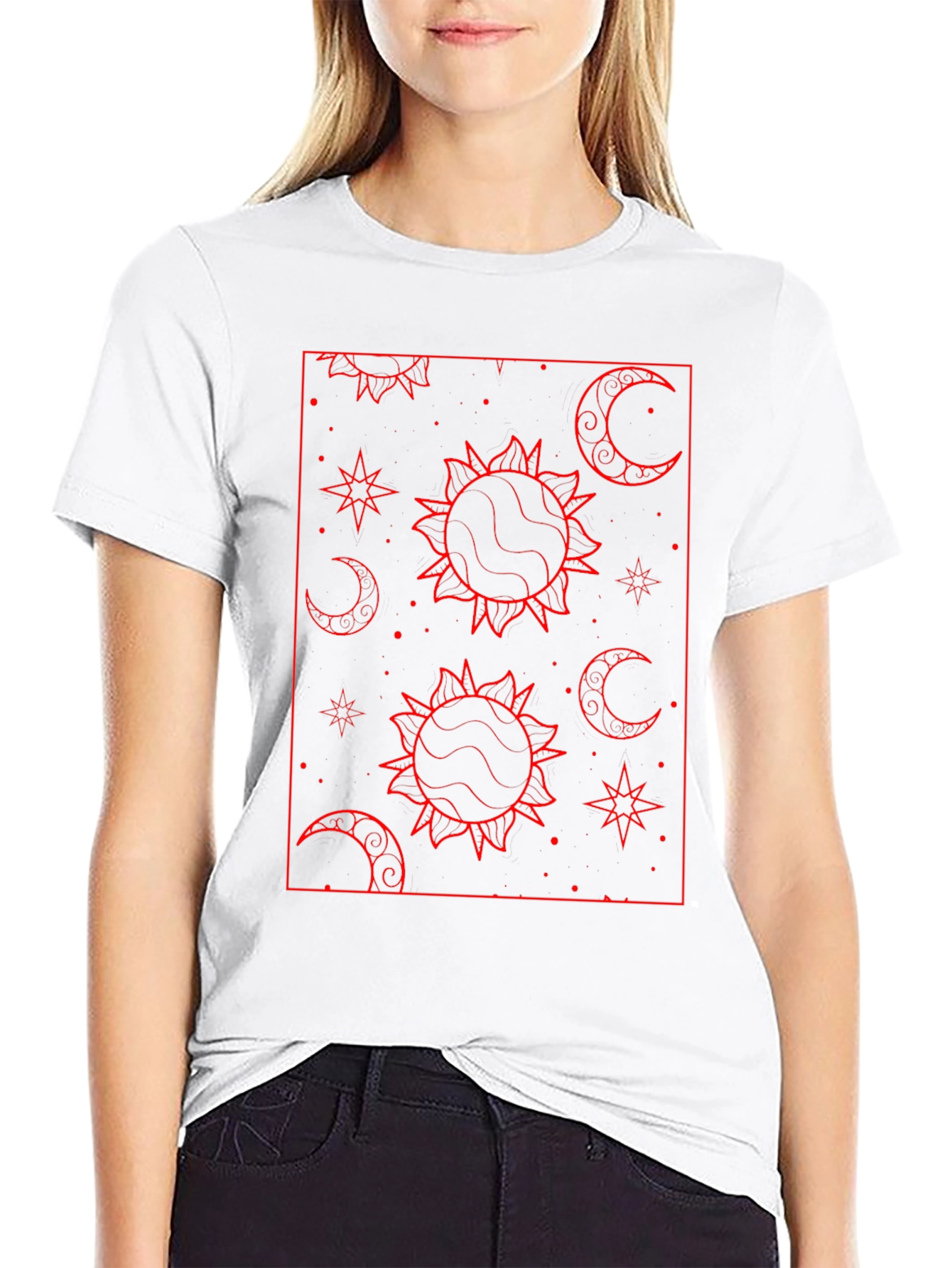 Celestial Sun & Moon Graphic Tee - Black