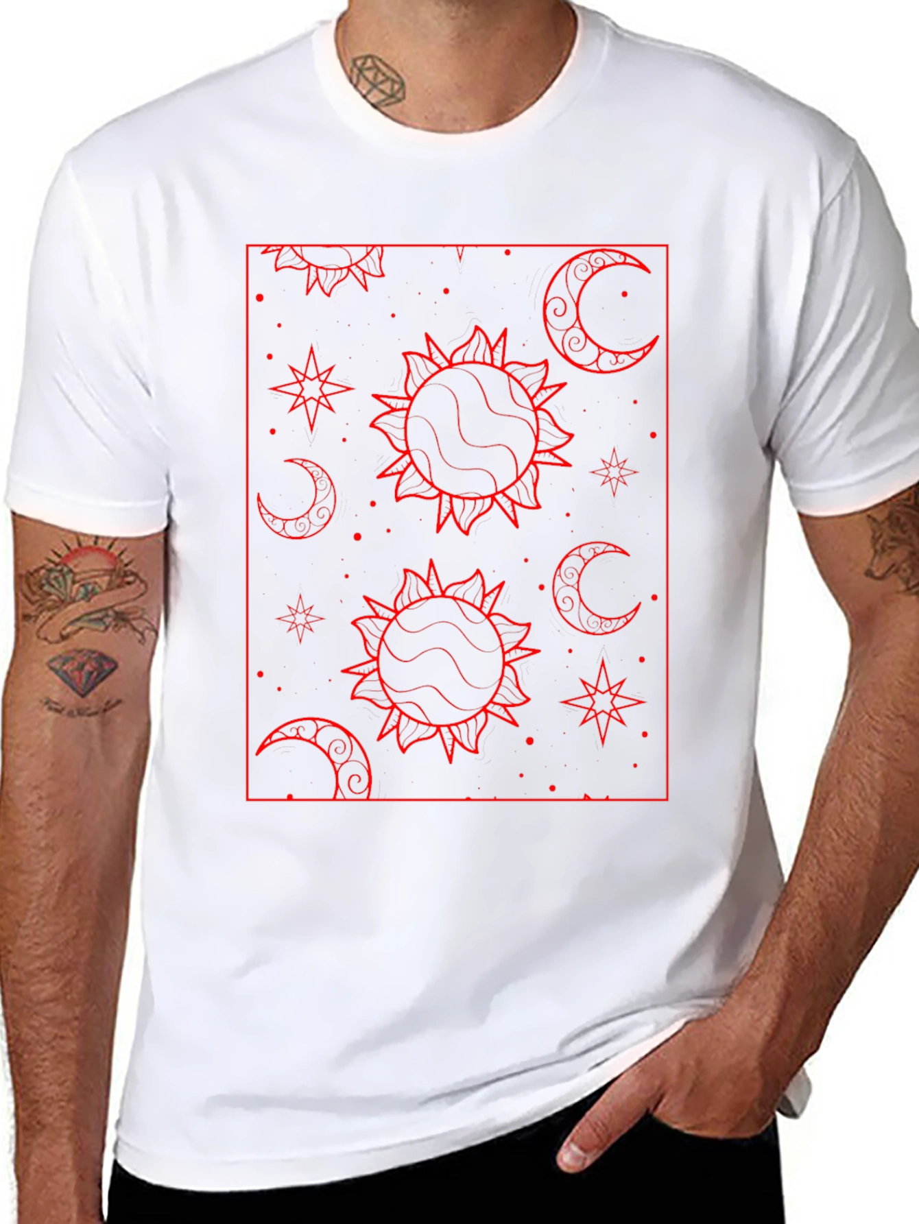 Celestial Sun & Moon Graphic Tee - Black