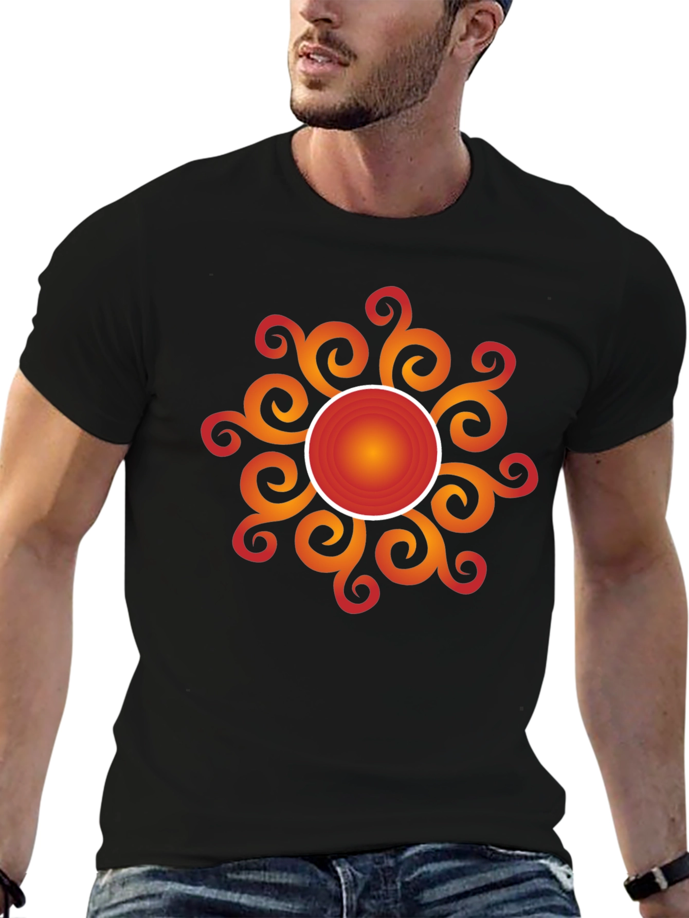 Radiant Sunburst Graphic Tee - Stylish Black Cotton T-Shirt