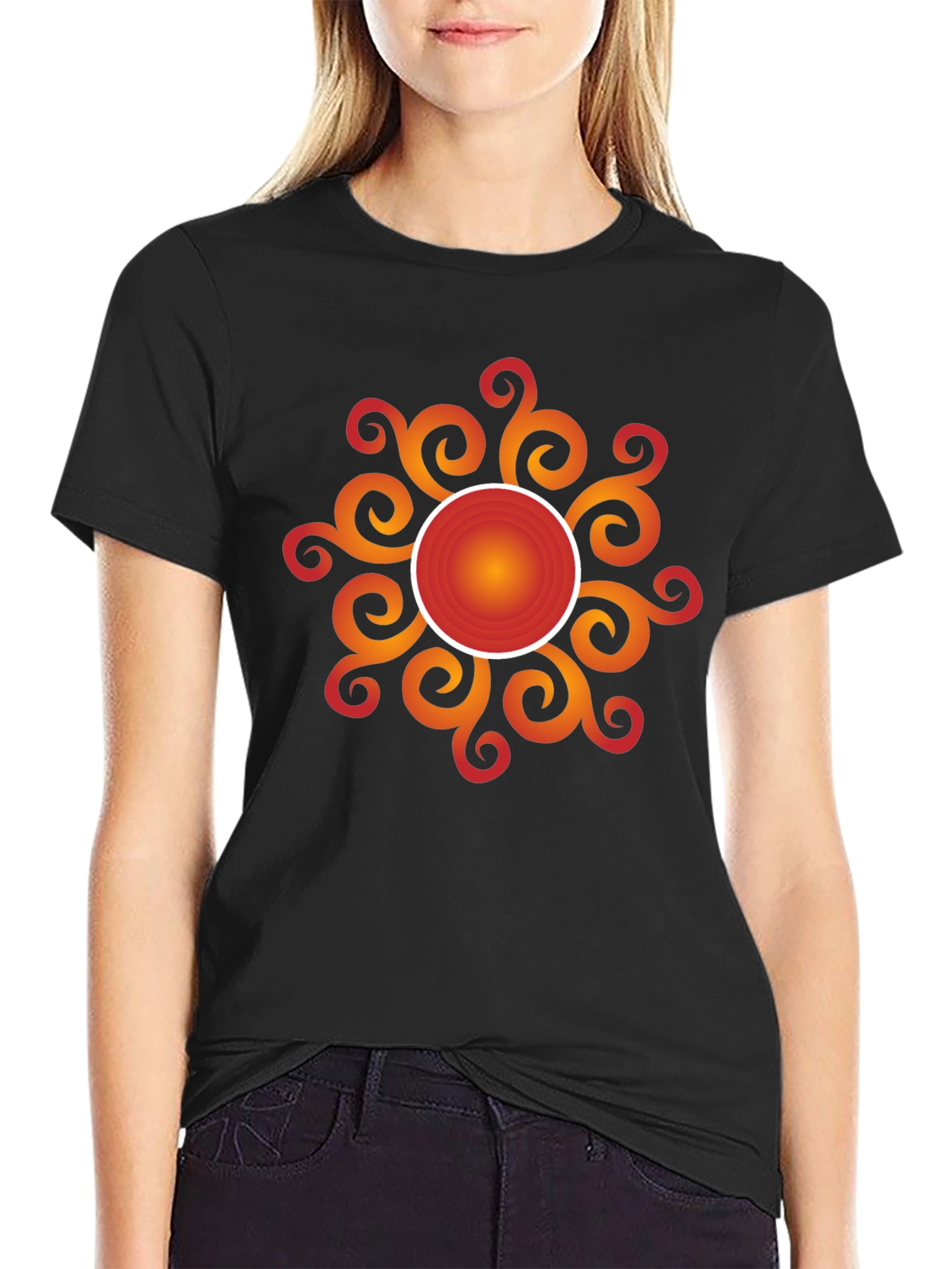 Radiant Sunburst Graphic Tee - Stylish Black Cotton T-Shirt