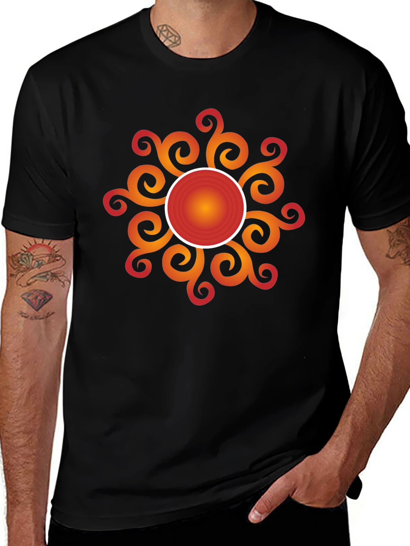 Radiant Sunburst Graphic Tee - Stylish Black Cotton T-Shirt