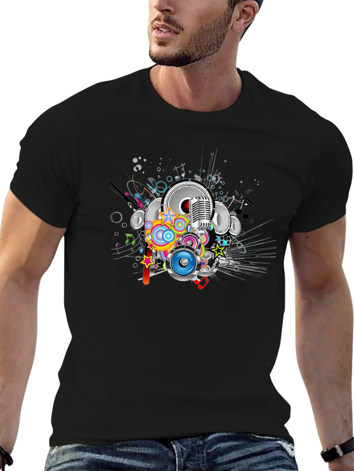 Retro Music Graphic Black T-Shirt