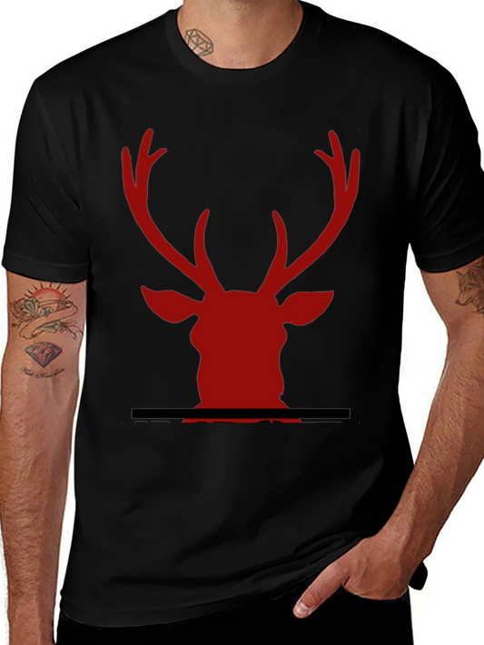 Red Deer Head Graphic Black T-Shirt