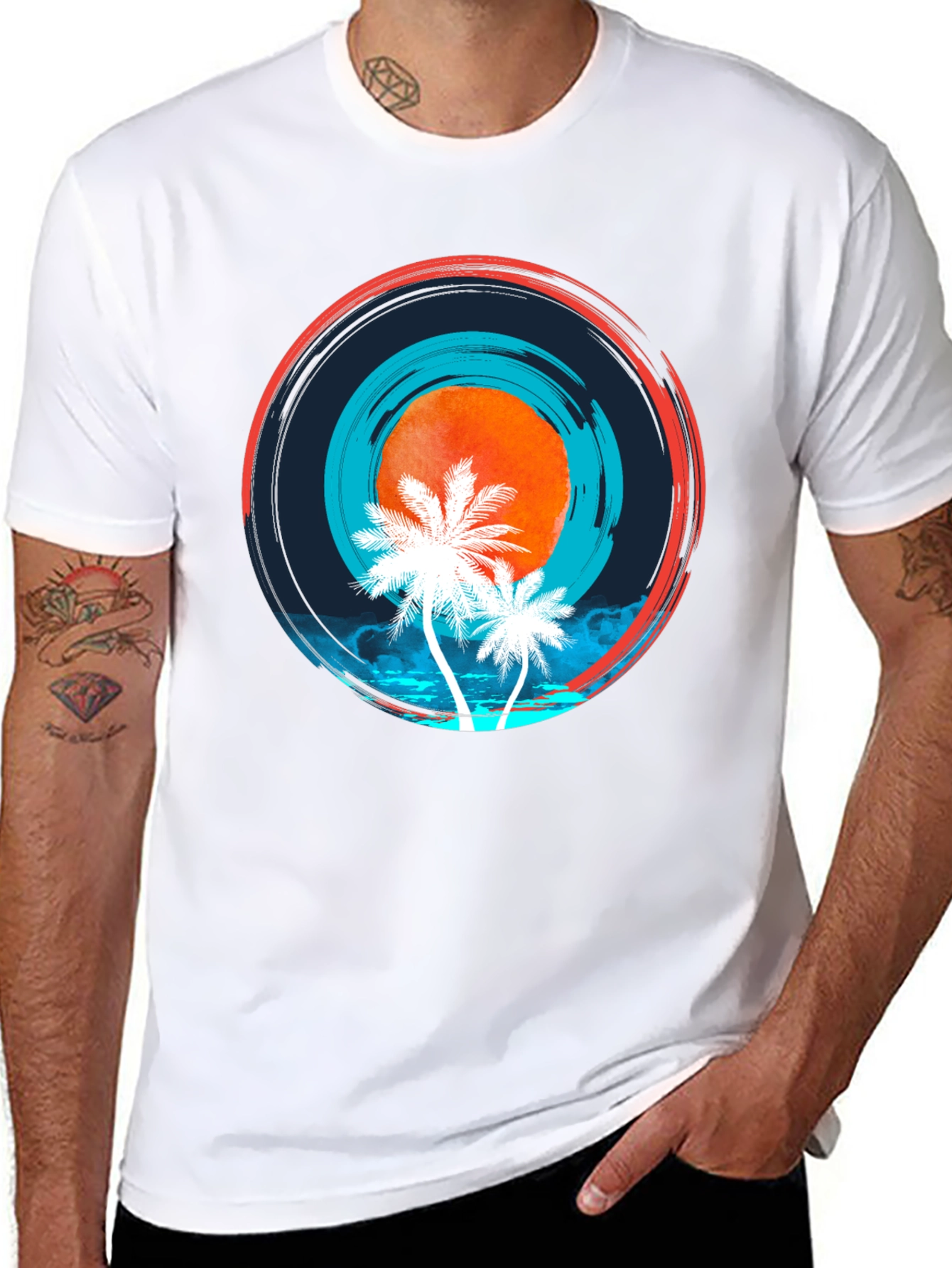 Sunset Palm Tree Graphic Black Tee
