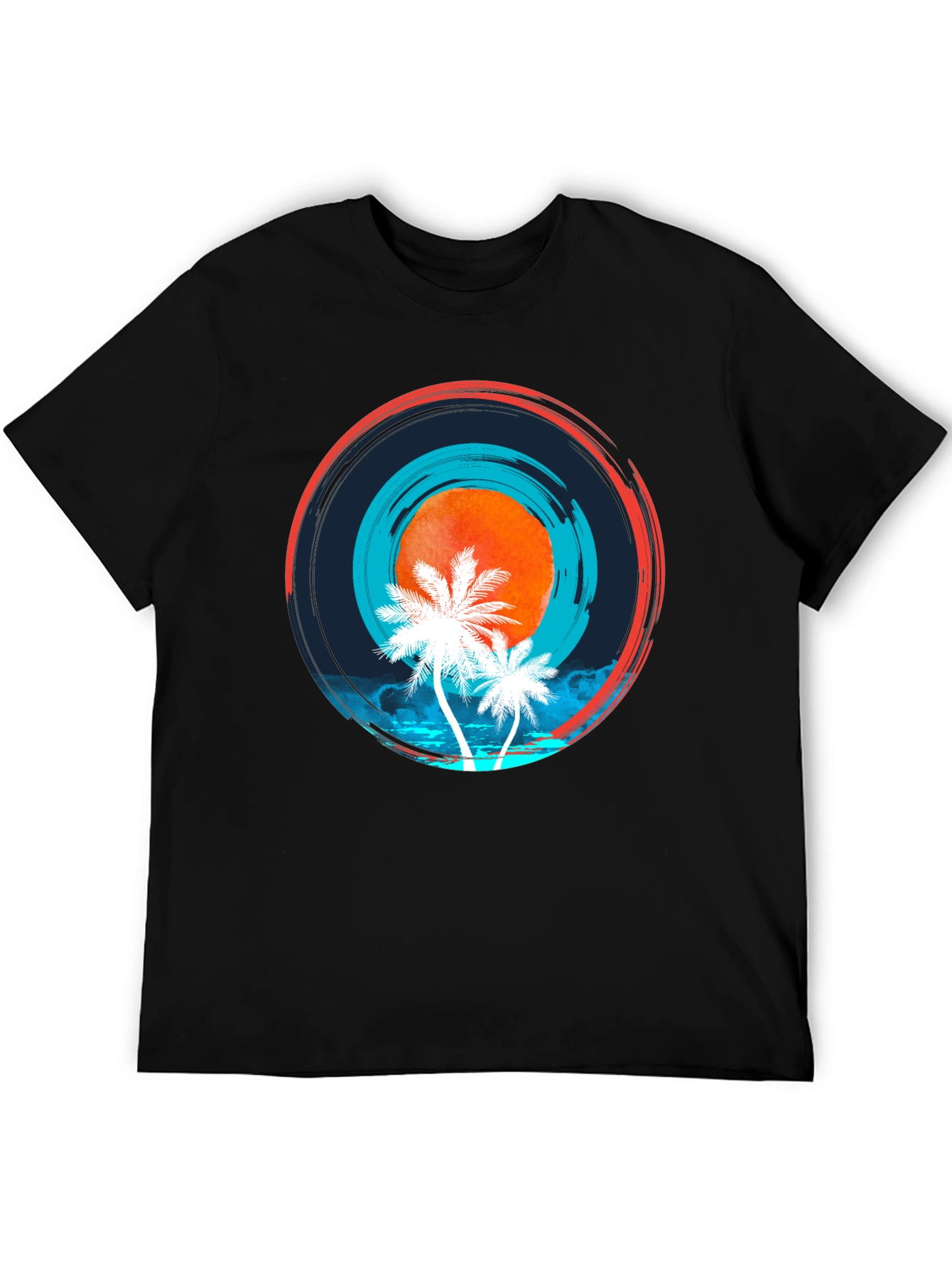 Sunset Palm Tree Graphic Black Tee